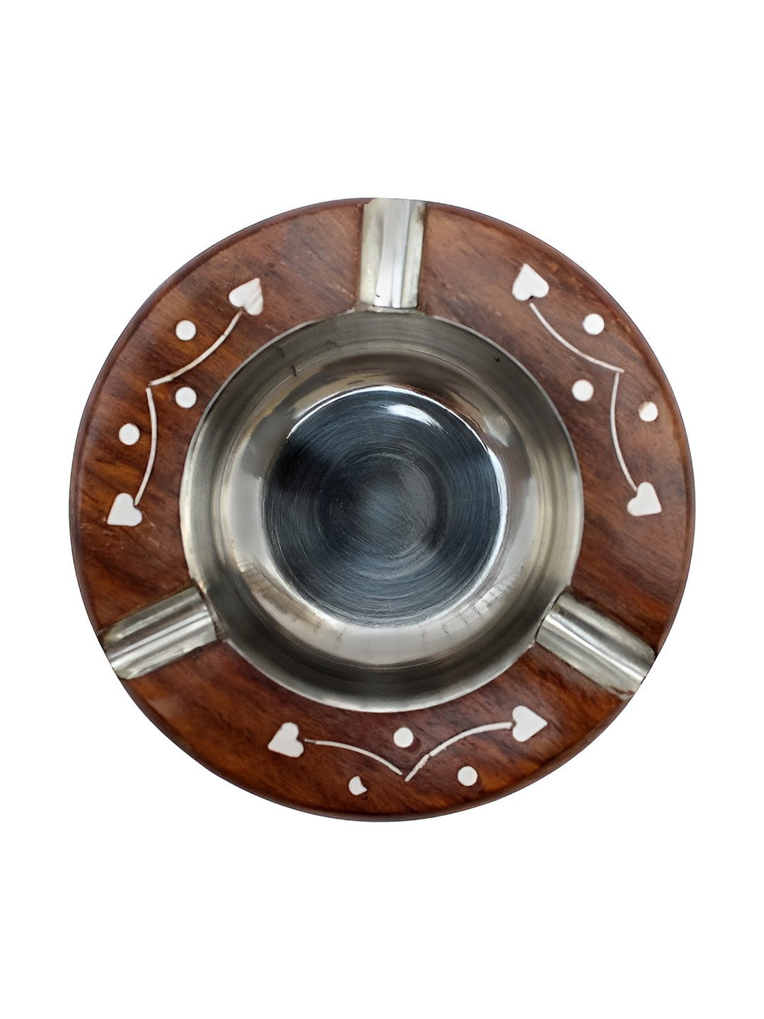 natureCRAFTS Brown & White Printed Round Shaped Wooden Ash Tray