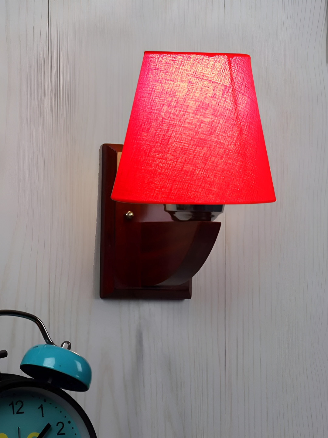 Devansh Red & Brown Wood Traditional Frustum Shaped Wall Lamp