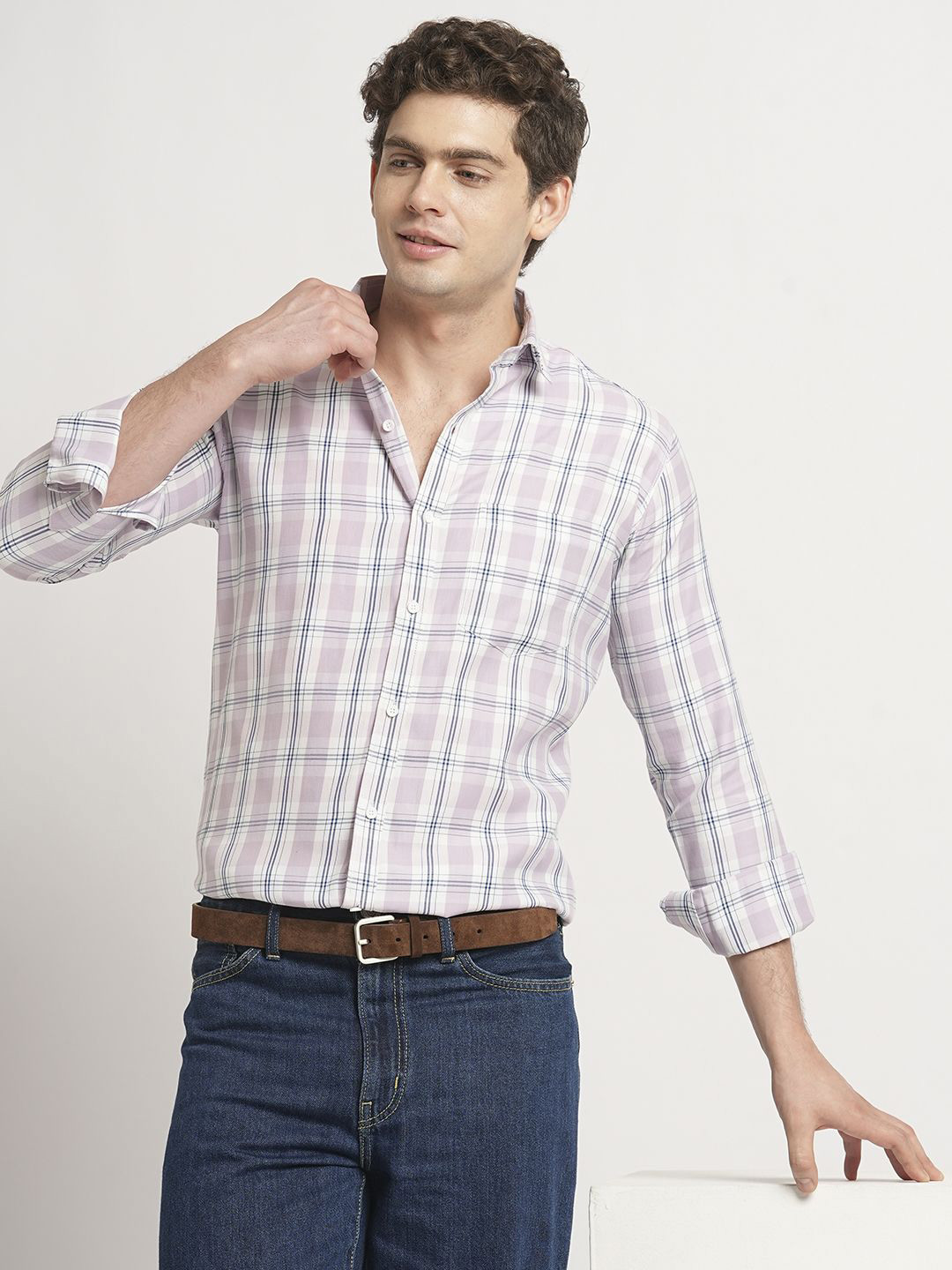 TRYBUY.IN Men Standard Fit Opaque Checked Cotton Casual Shirt