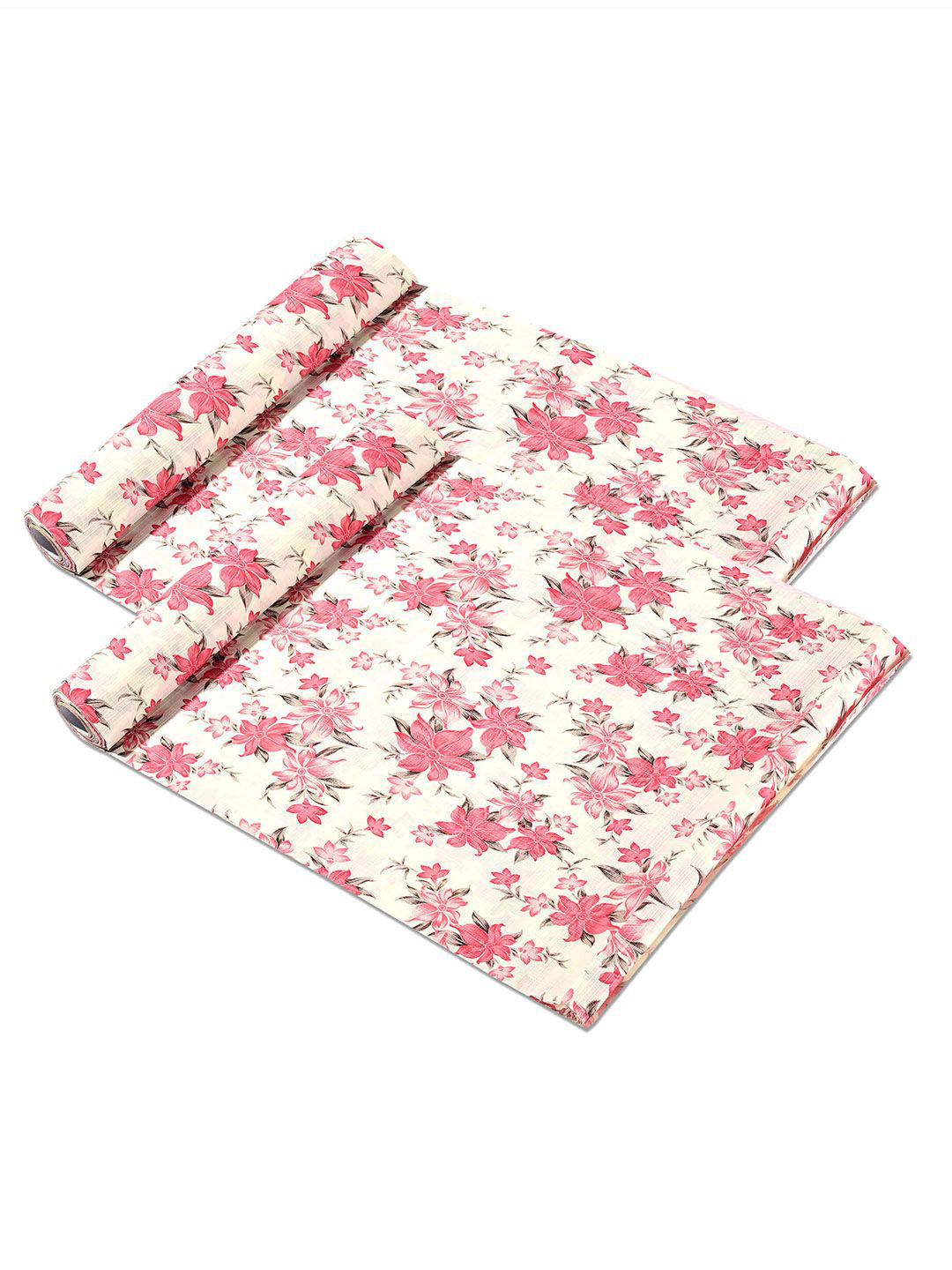 Kuber Industries Cream-Colouted & Pink 2 Pieces Printed Shelf Liner Organisers