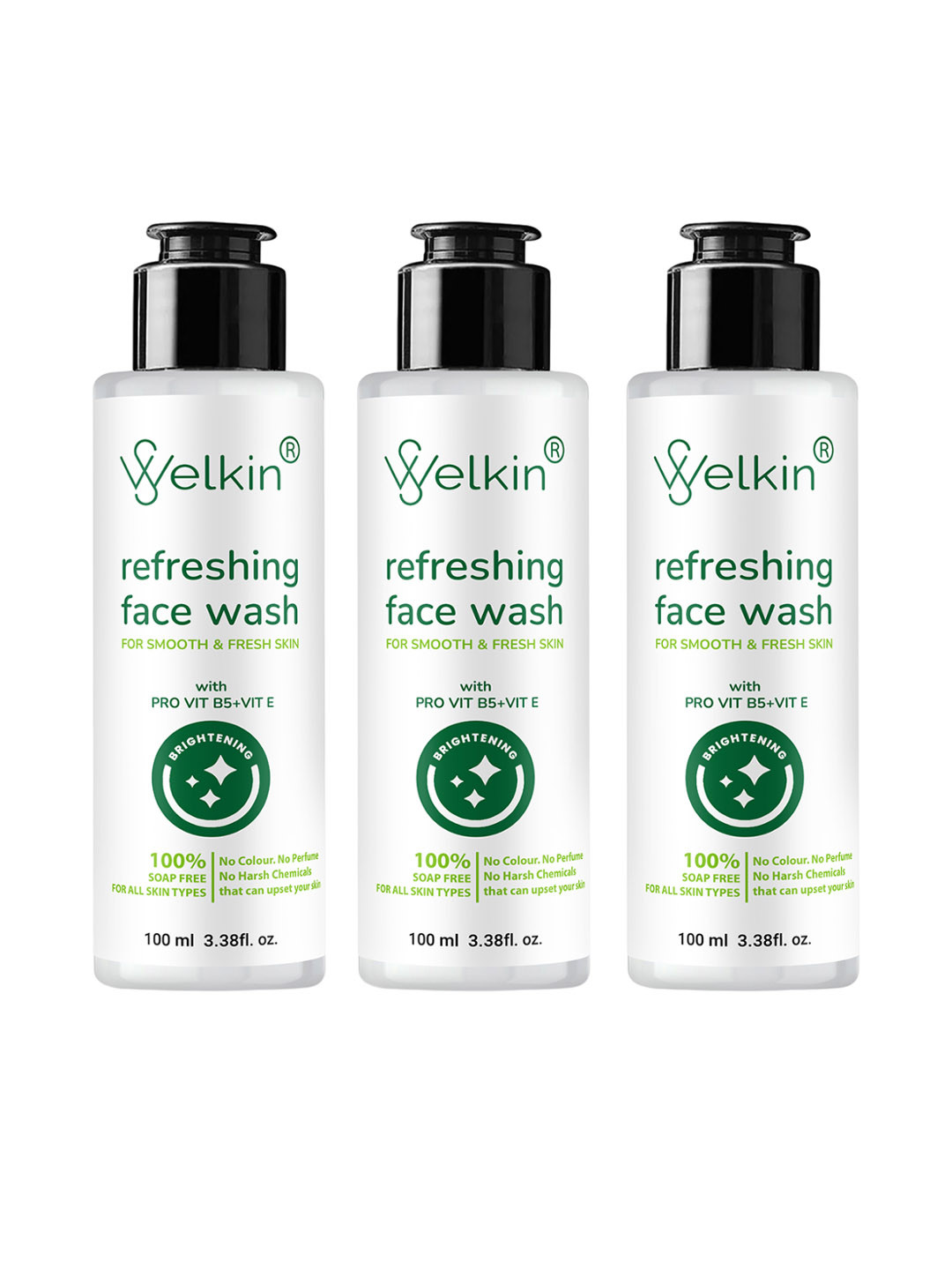 WELKIN Set Of 3 Refreshing Face Wash With Vitamin E - 100 ml Each