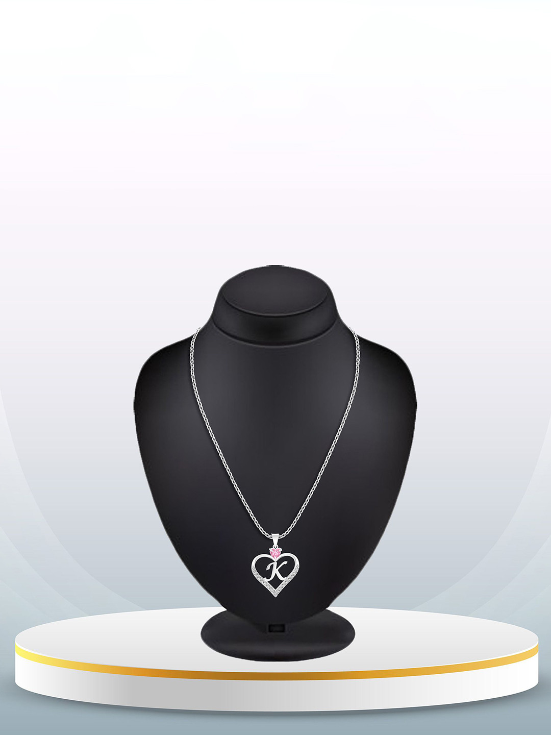 Heer Collection Silver-Plated Stainless Steel CZ Heart Shape K Alphabet Pendant With Chain