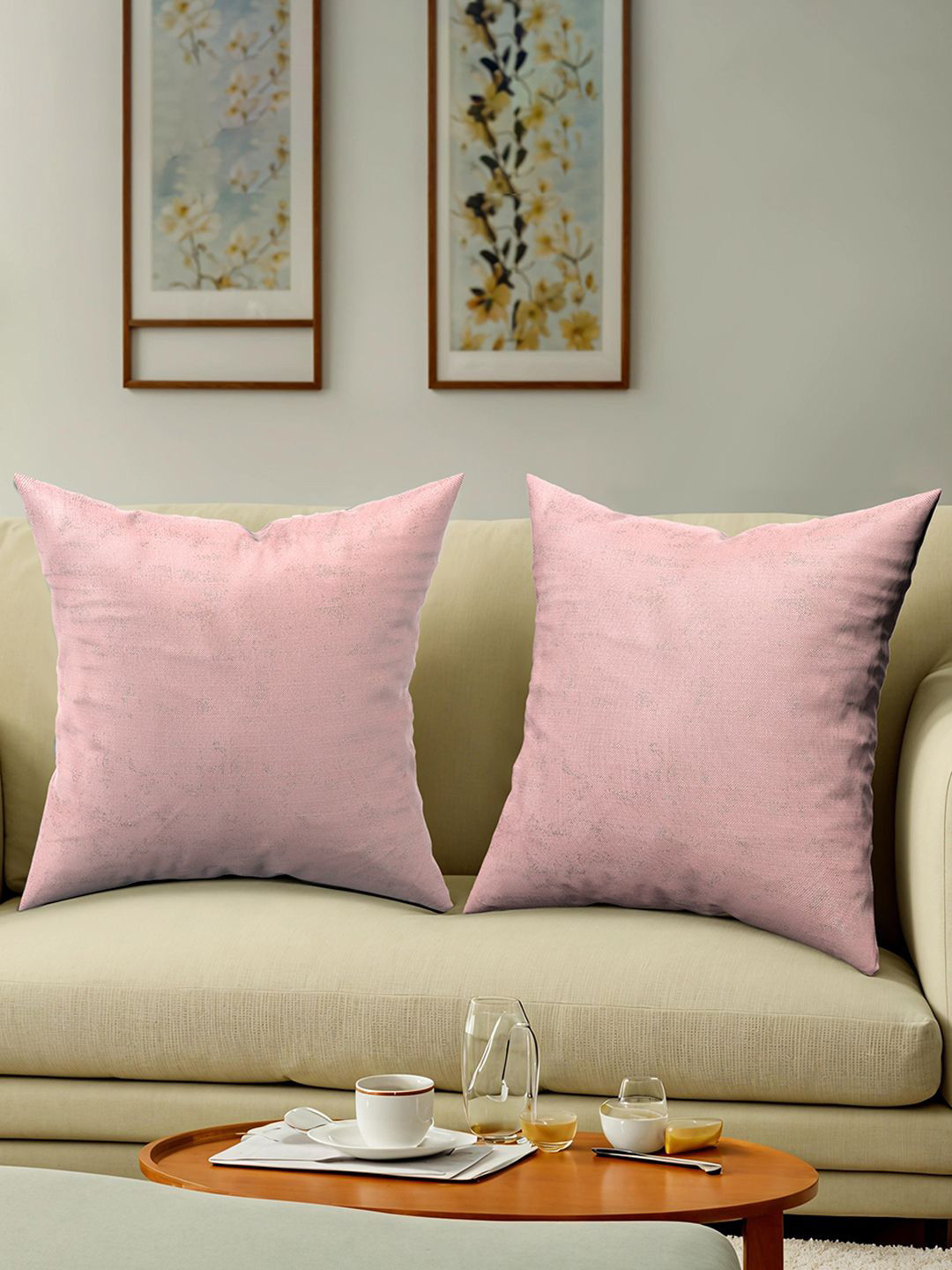 Kuber Industries Pink Polyester Ultra Soft 2 Pcs Textured Cushion Covers - 24 x 24 Inches