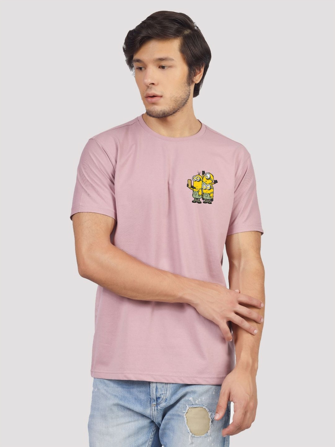 Greylongg Men Minions Graphic Printed Round Neck Cotton T-shirt