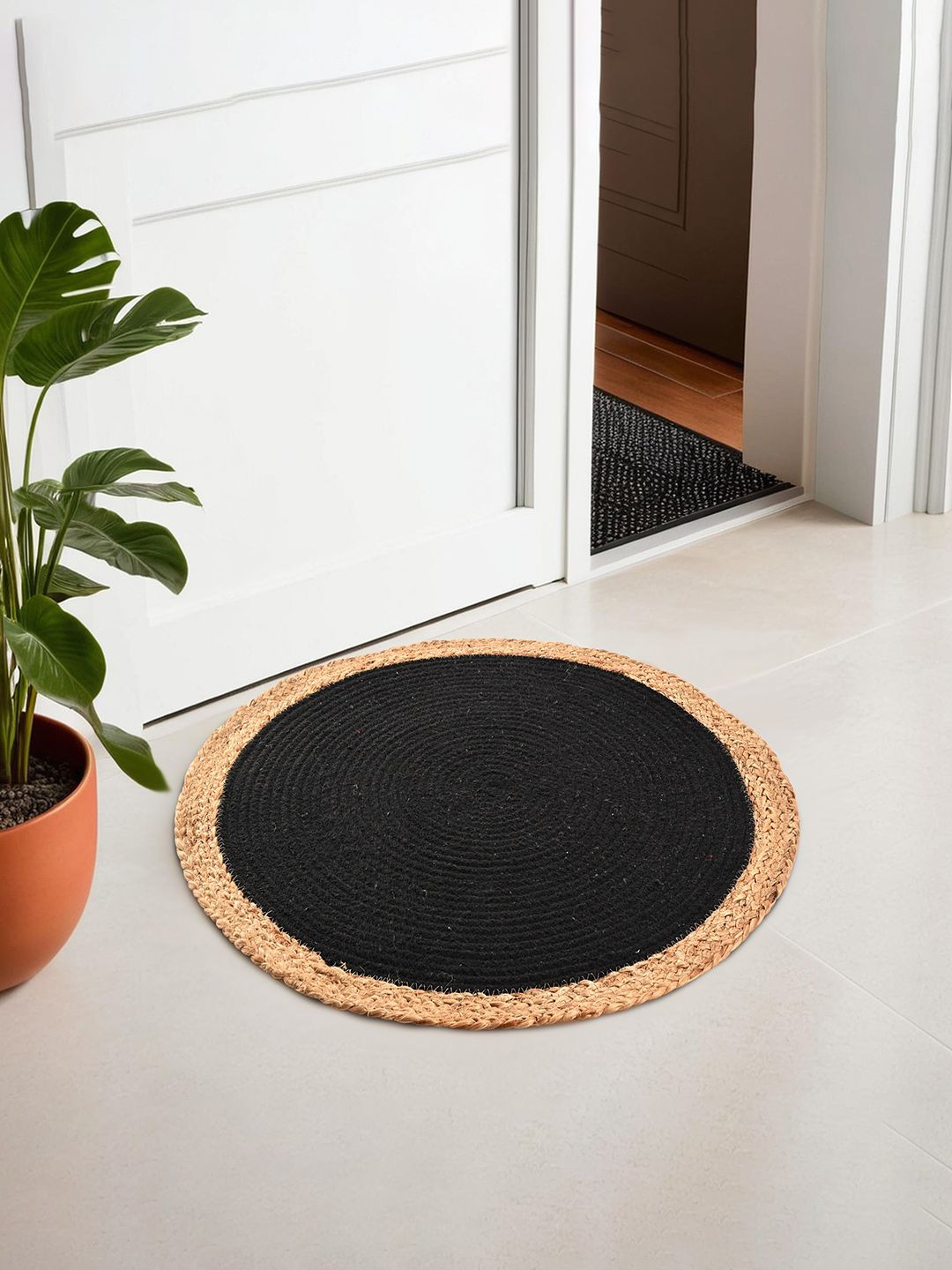Kuber Industries Black & Brown Jute Round Doormat