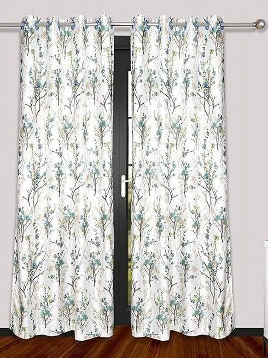 Banchmark Home Furnishings Blue & White 2 Pieces Floral Printed Long Door Curtains