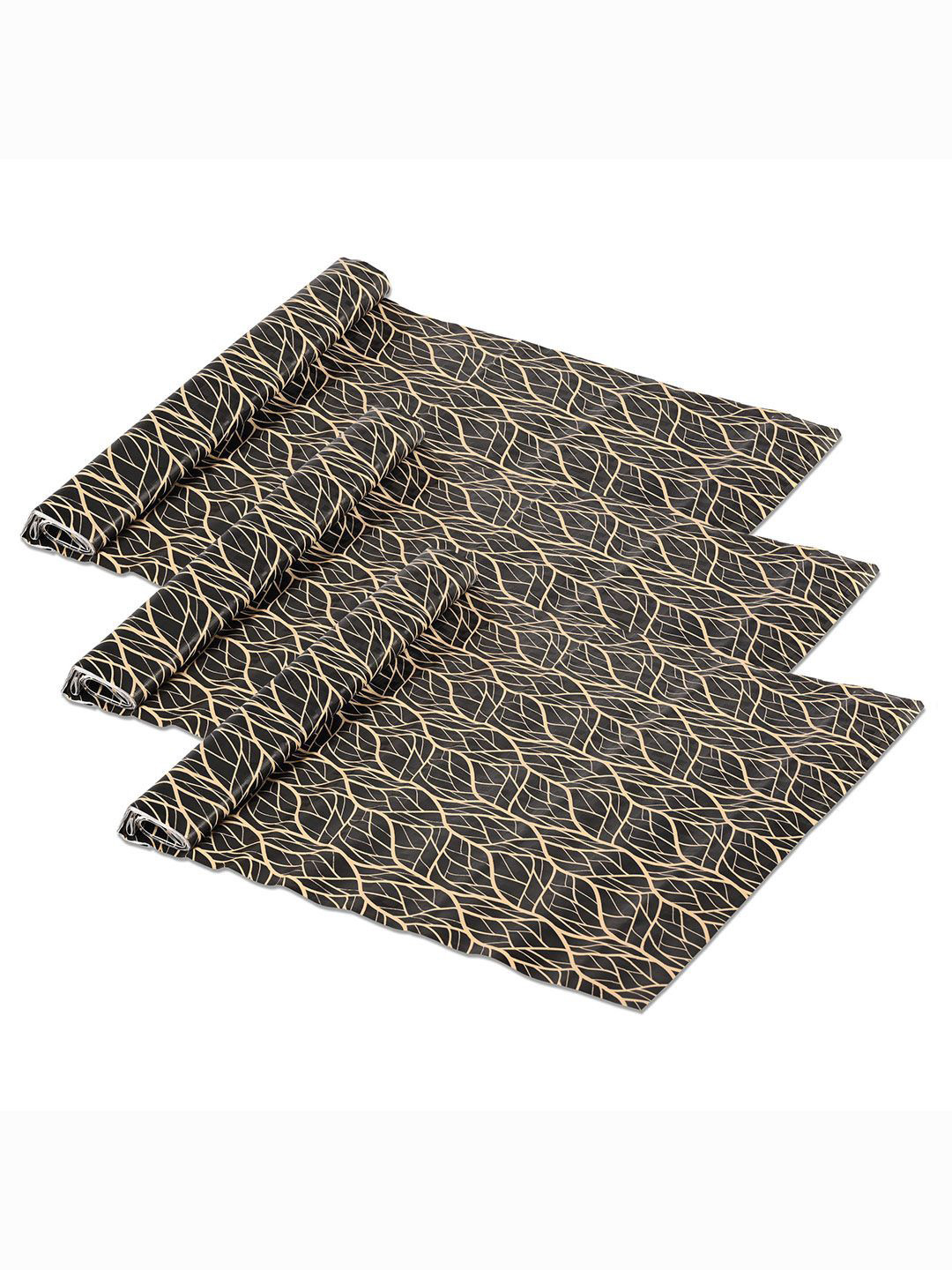 Kuber Industries Black & Yellow 3 Pieces Printed Water Resistant Shelf Liner Organisers