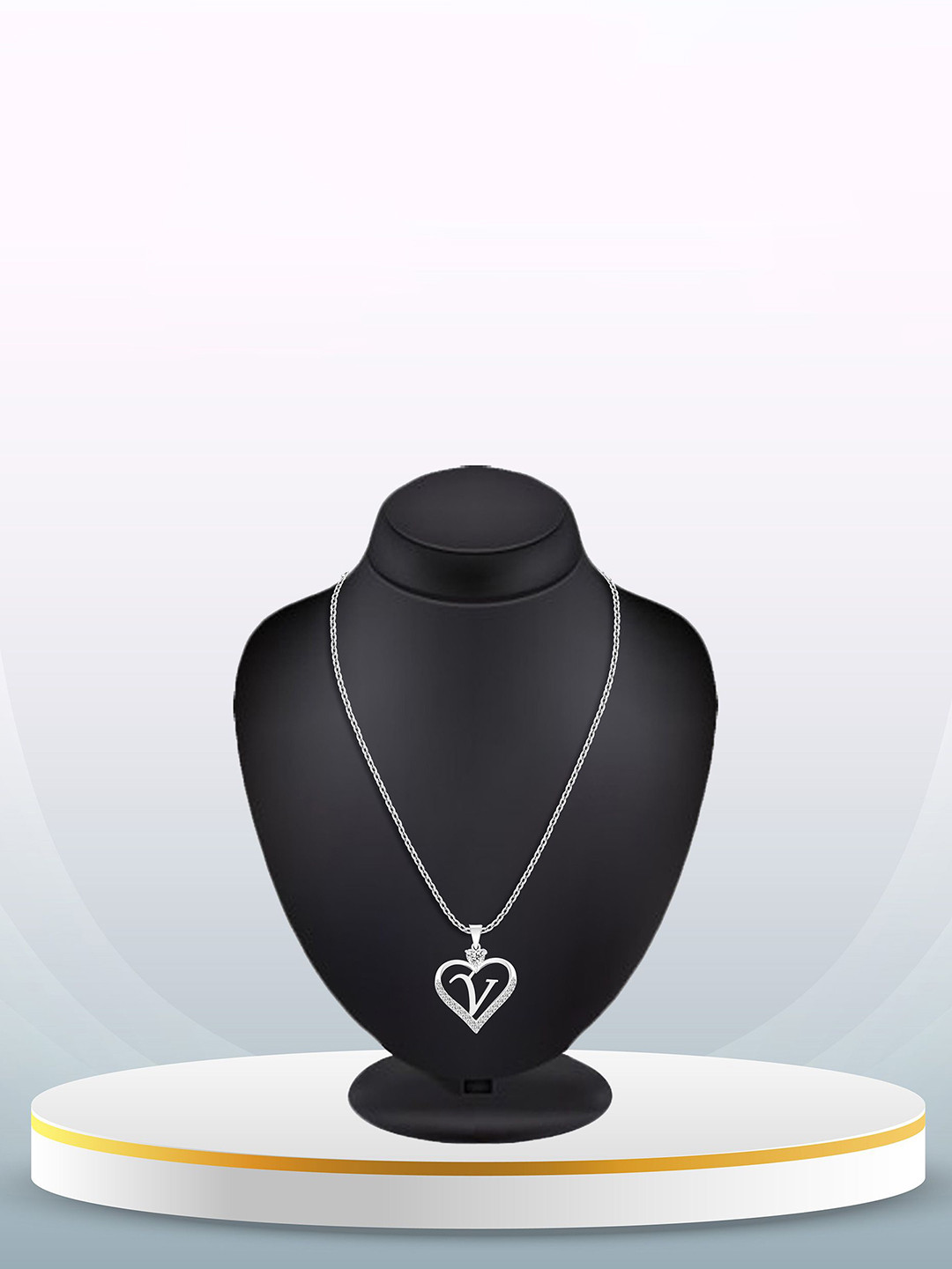 Heer Collection Silver-Plated Cubic Zirconia Heart Shape Alphabet V Pendants with Chains