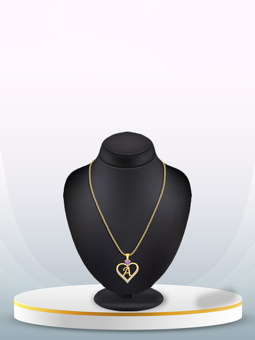 Heer Collection Gold -Plated Cubic Zirconia Heart Shape Alphabet A Pendants with Chains