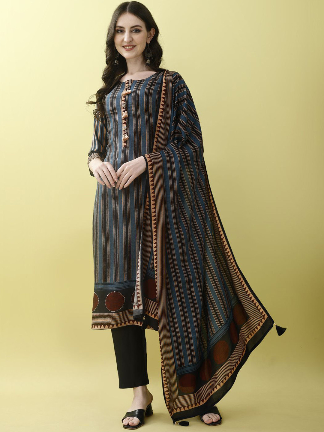 KUNDAN FAB Striped Pure Cotton Kurta with Trousers & Dupatta