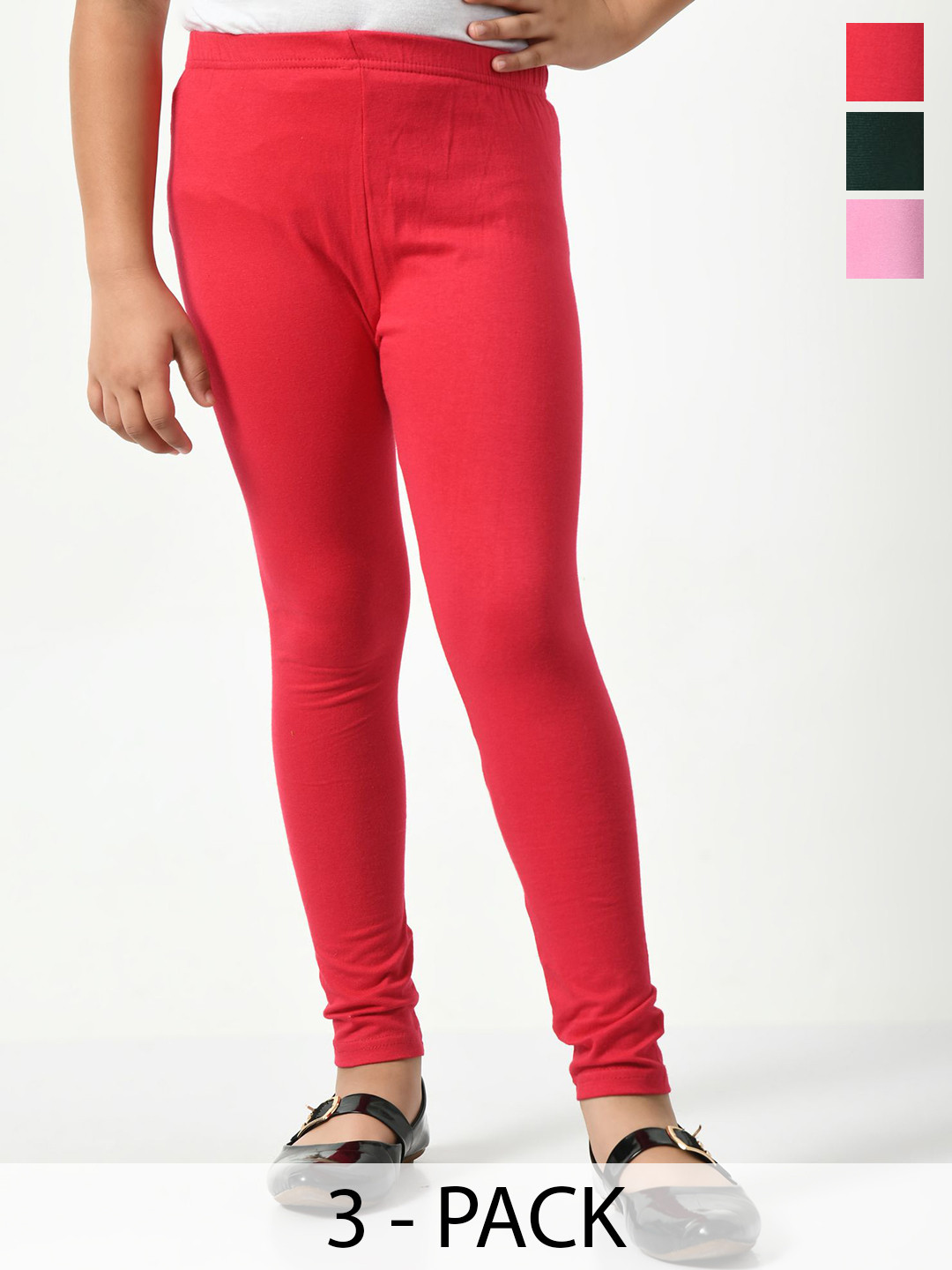 KAYU Girls Solid Pack Of 3 Churidar-Length Leggings