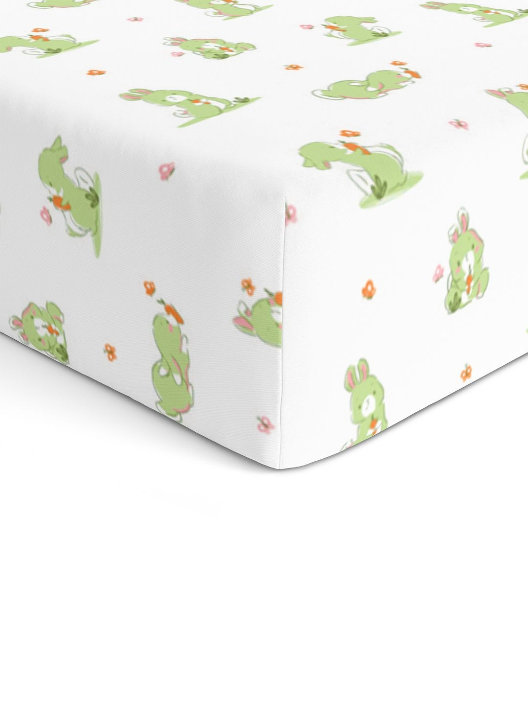 The White Cradle Bunny White Conversational Cotton Breathable 120 TC Fitted Crib Bedsheet -87 x 93 inches
