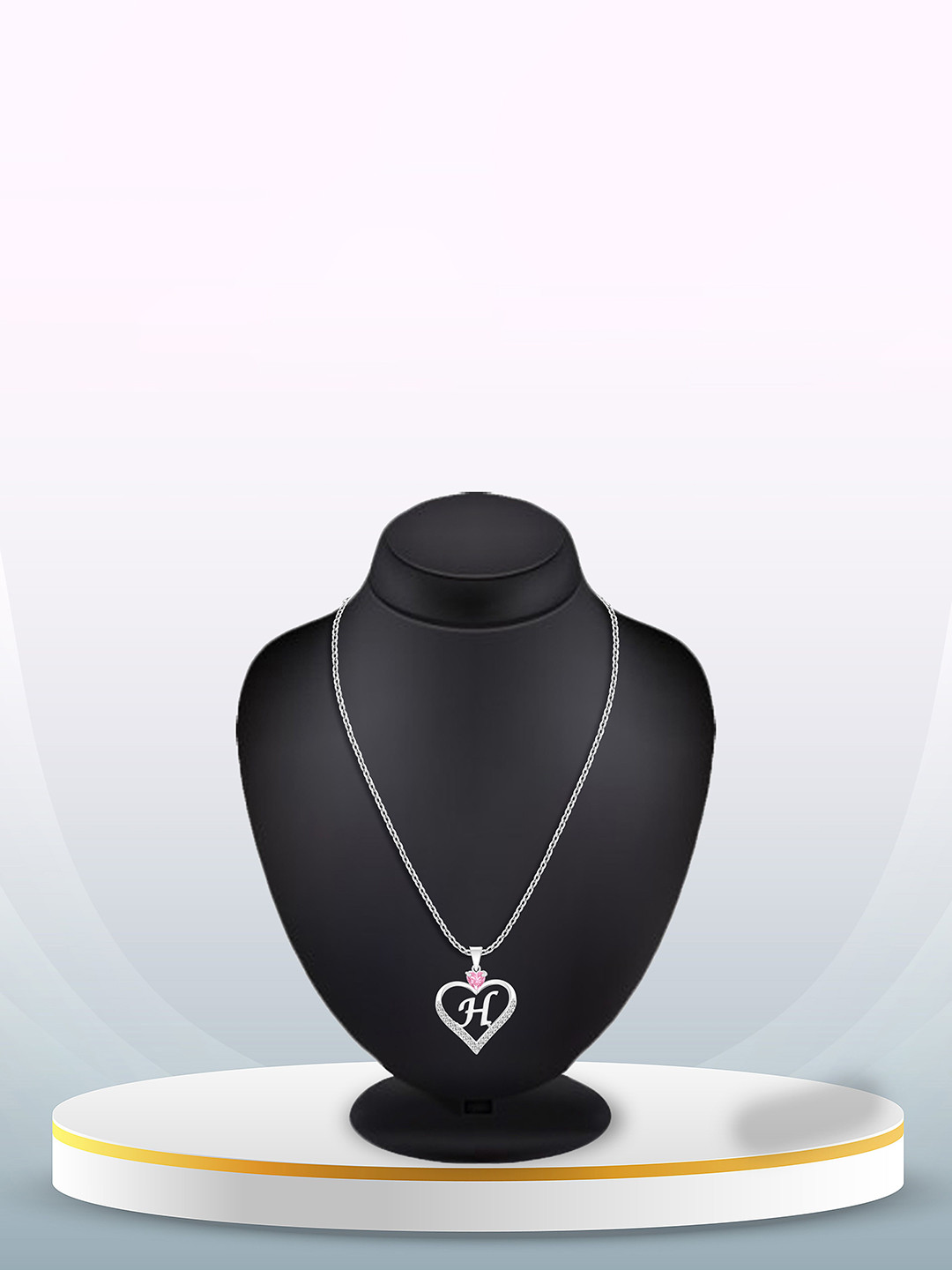 Heer Collection Silver-Plated Cubic Zirconia Heart Shaped Alphabet H Pendant with Chain