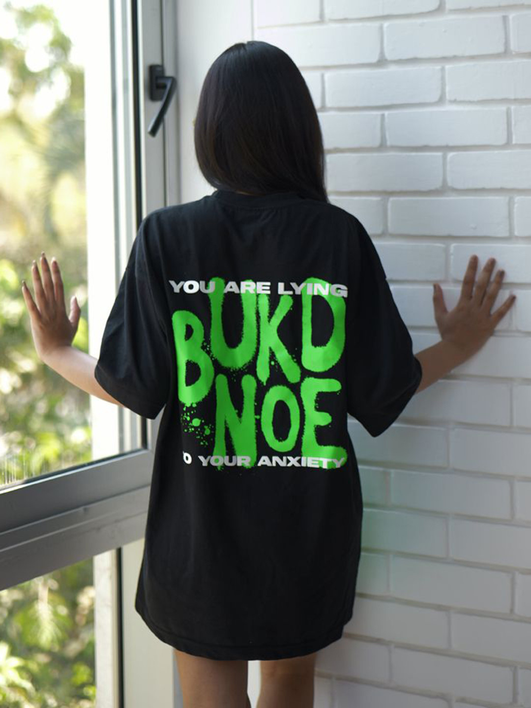 BUNKODE Women Typography Printed Round Neck Cotton Oversized T-shirt