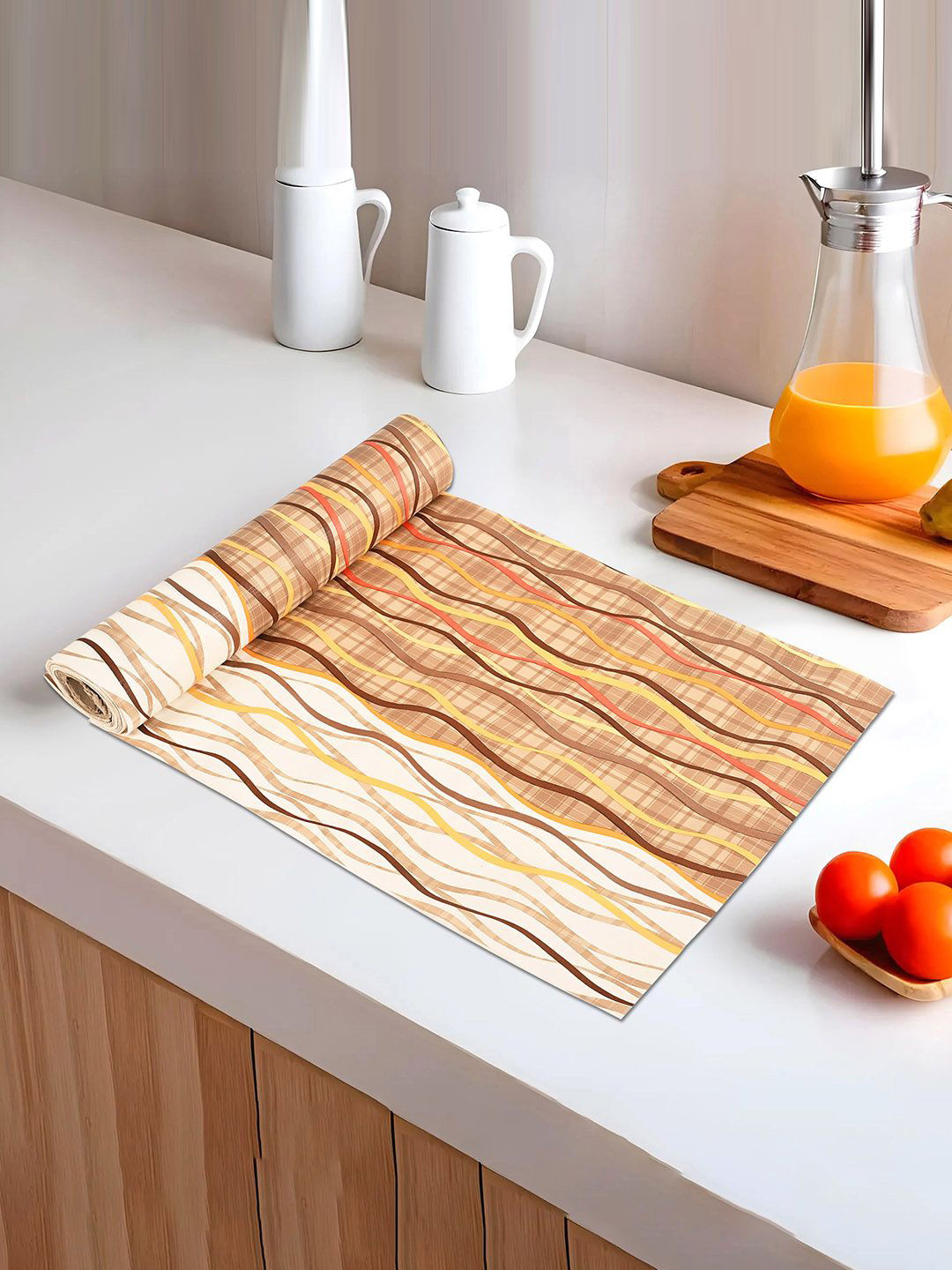 Kuber Industries Cream & Yellow Water Resistant Shelf Liner Organisers
