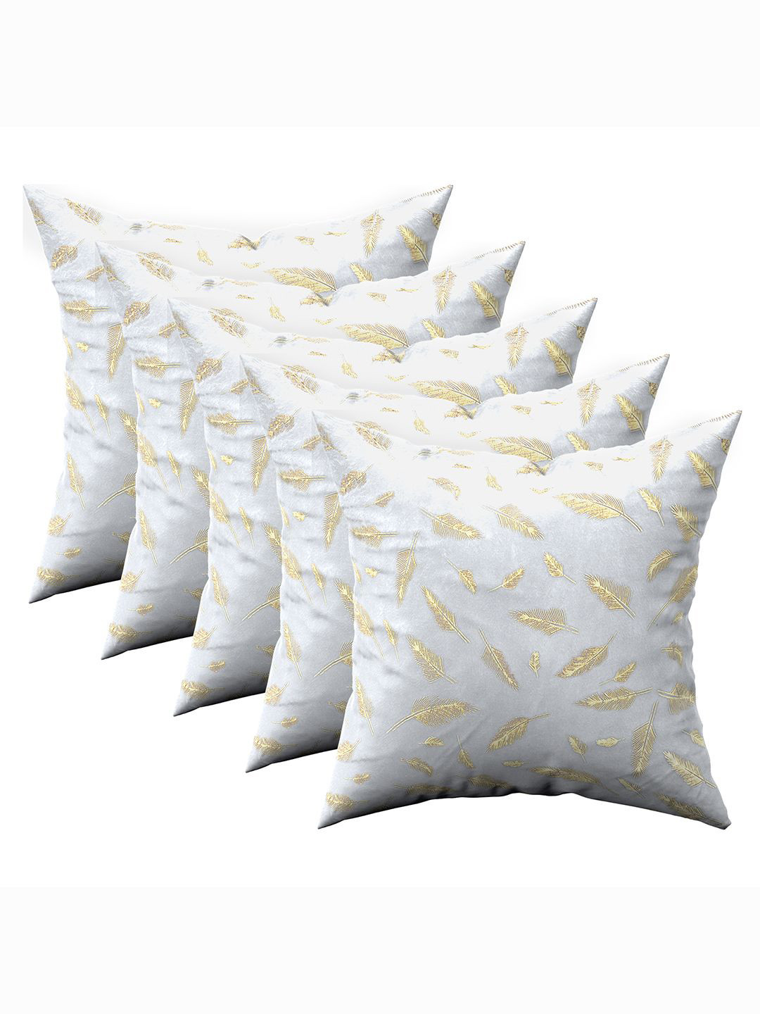 Kuber Industries Grey & Gold-Toned 5 Pieces Self Design Velvet Square Cushion Covers