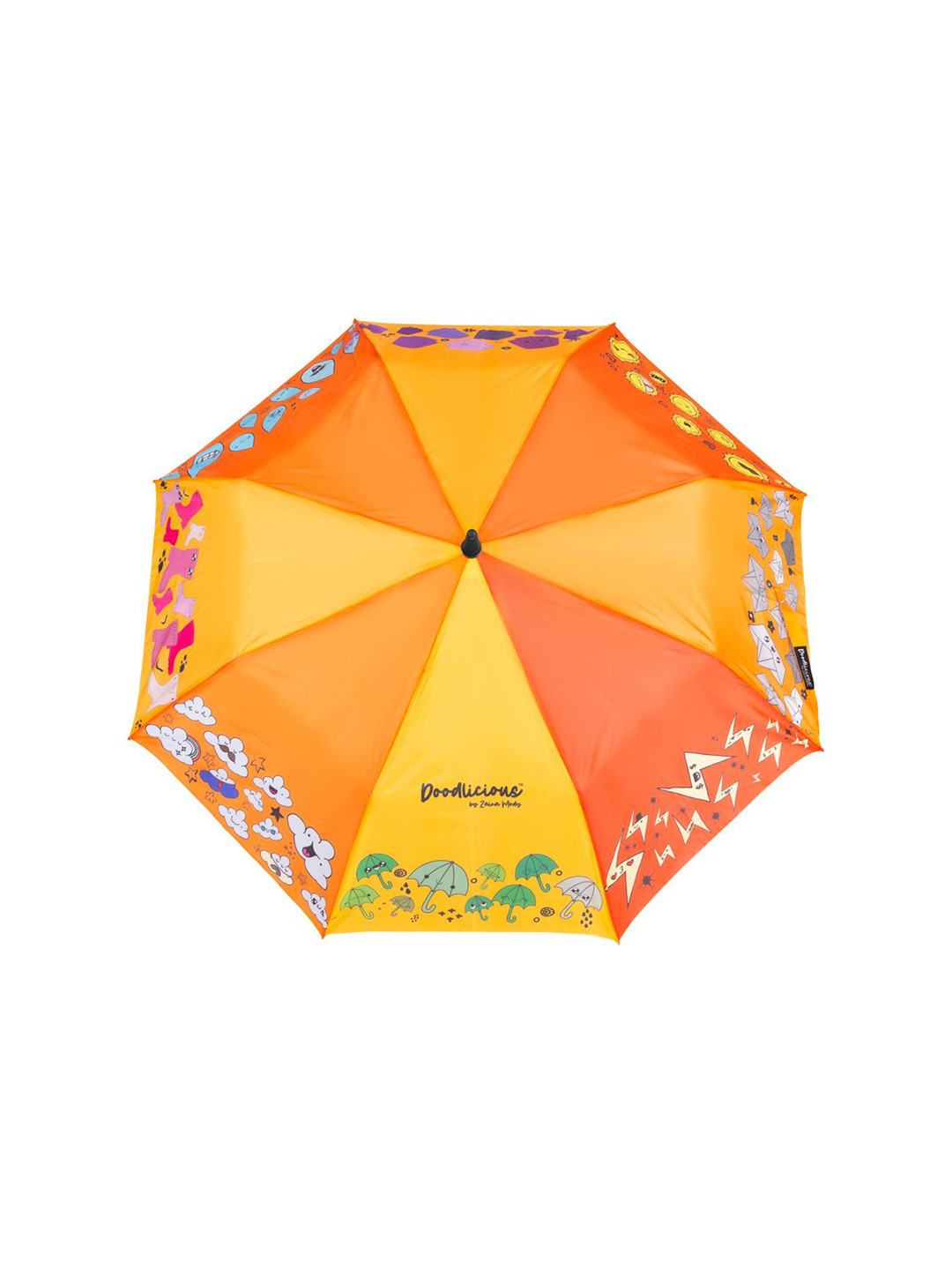 Doodlicious Orange & Green Graphic Printed Semi-Automatic Umbrella