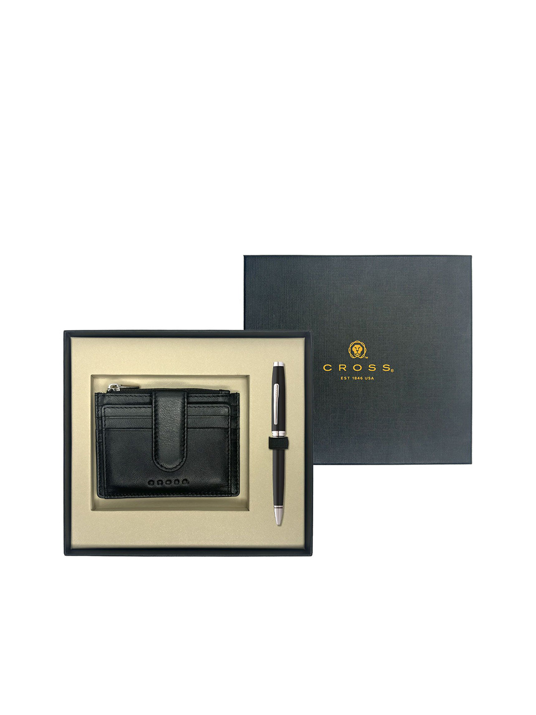 Cross Unisex Coventry Black Lacquer Ball Point Pen & Card Holder Gift Set