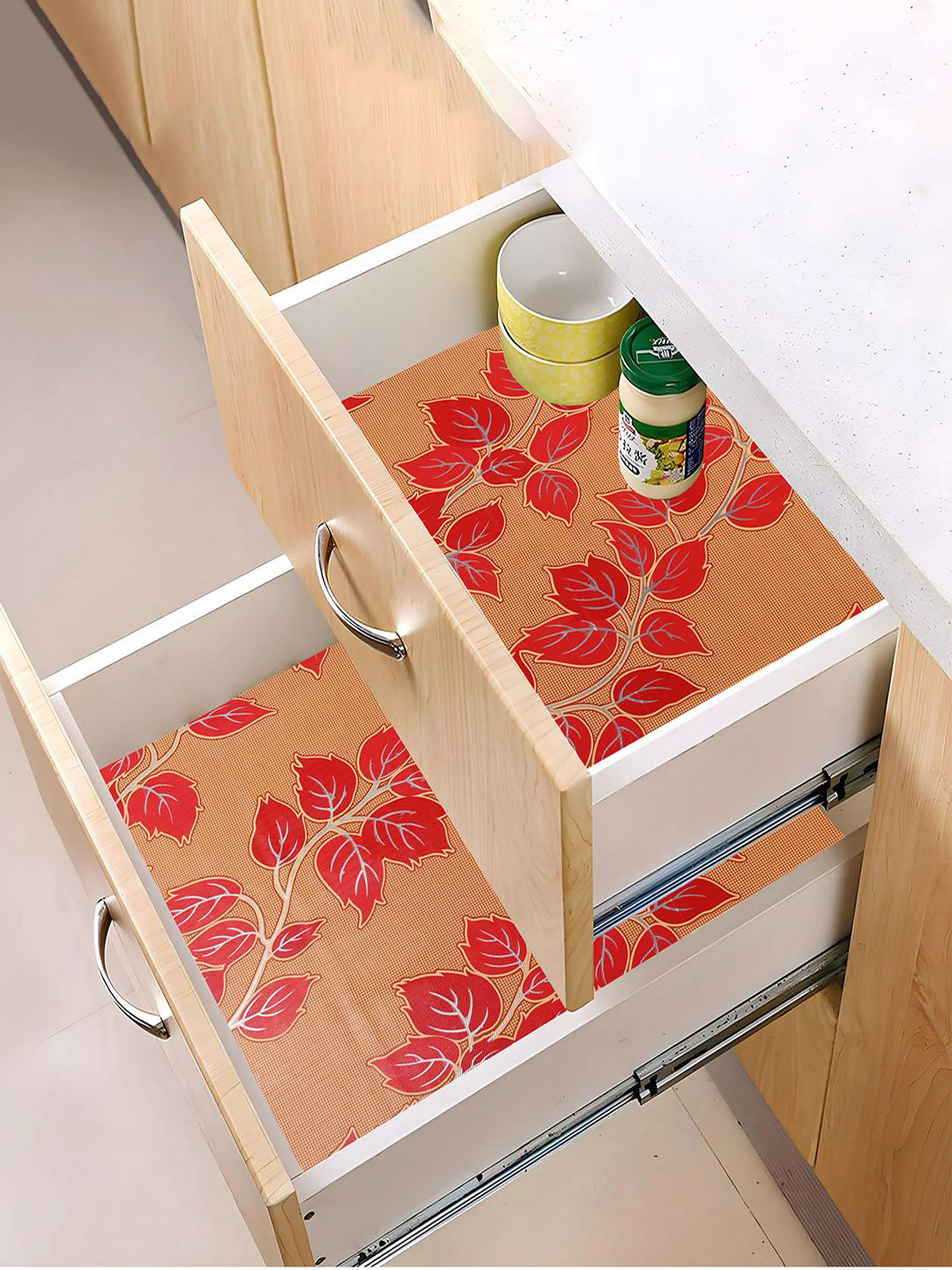 Kuber Industries Yellow & Orange 2 Pieces Printed Water Resistant Shelf Liner Organisers