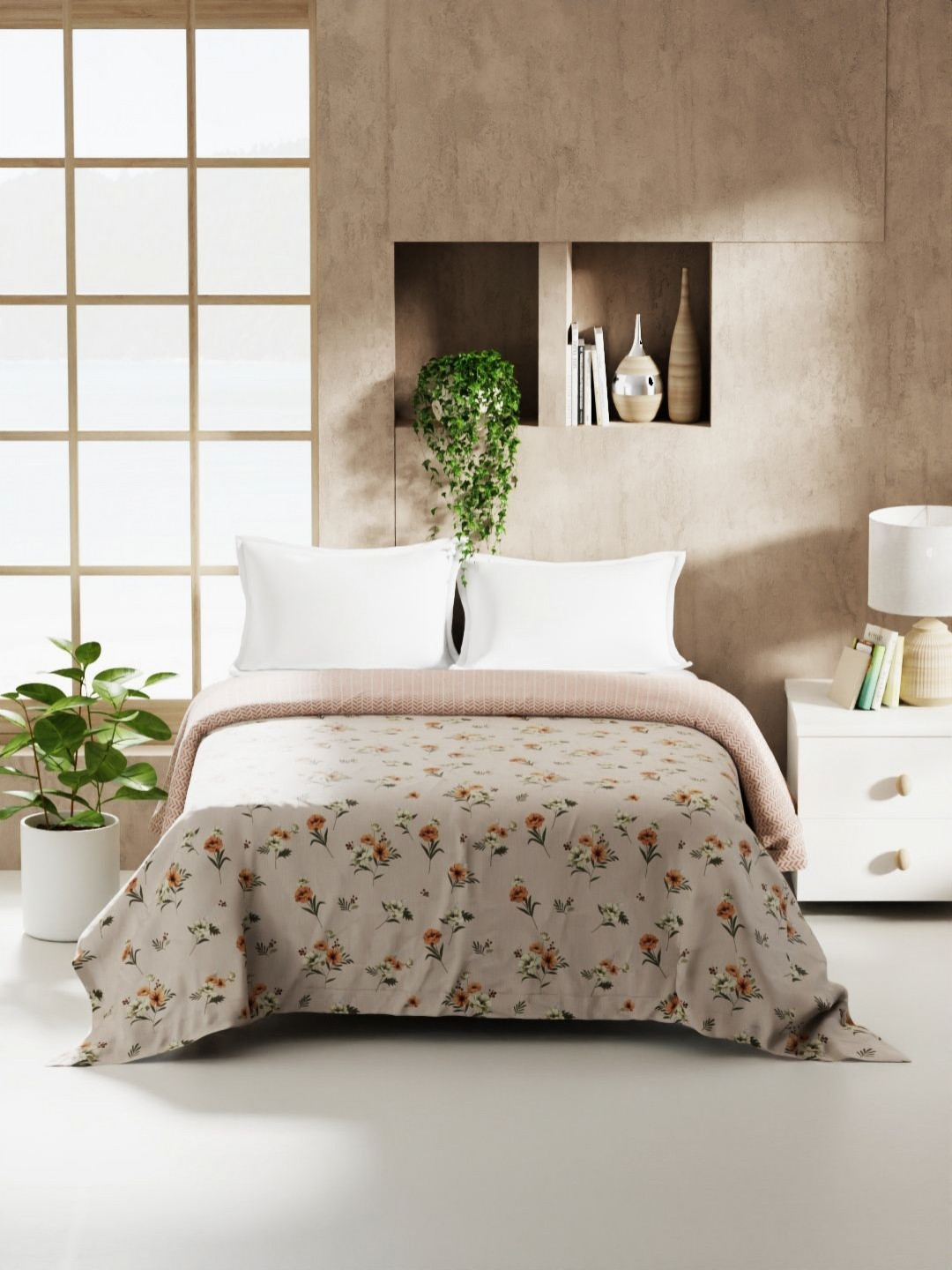 KOPA Monarca Pink & Green Floral Printed AC Room 120 GSM Double Bed Comforter