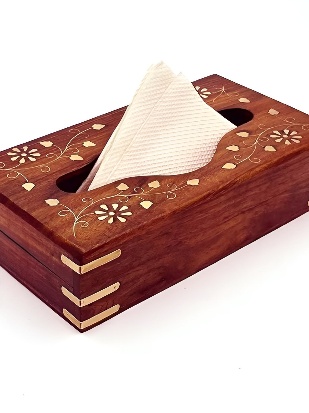 natureCRAFTS Brown Floral Printed Rectangle Shaped Wooden Tissue Holders