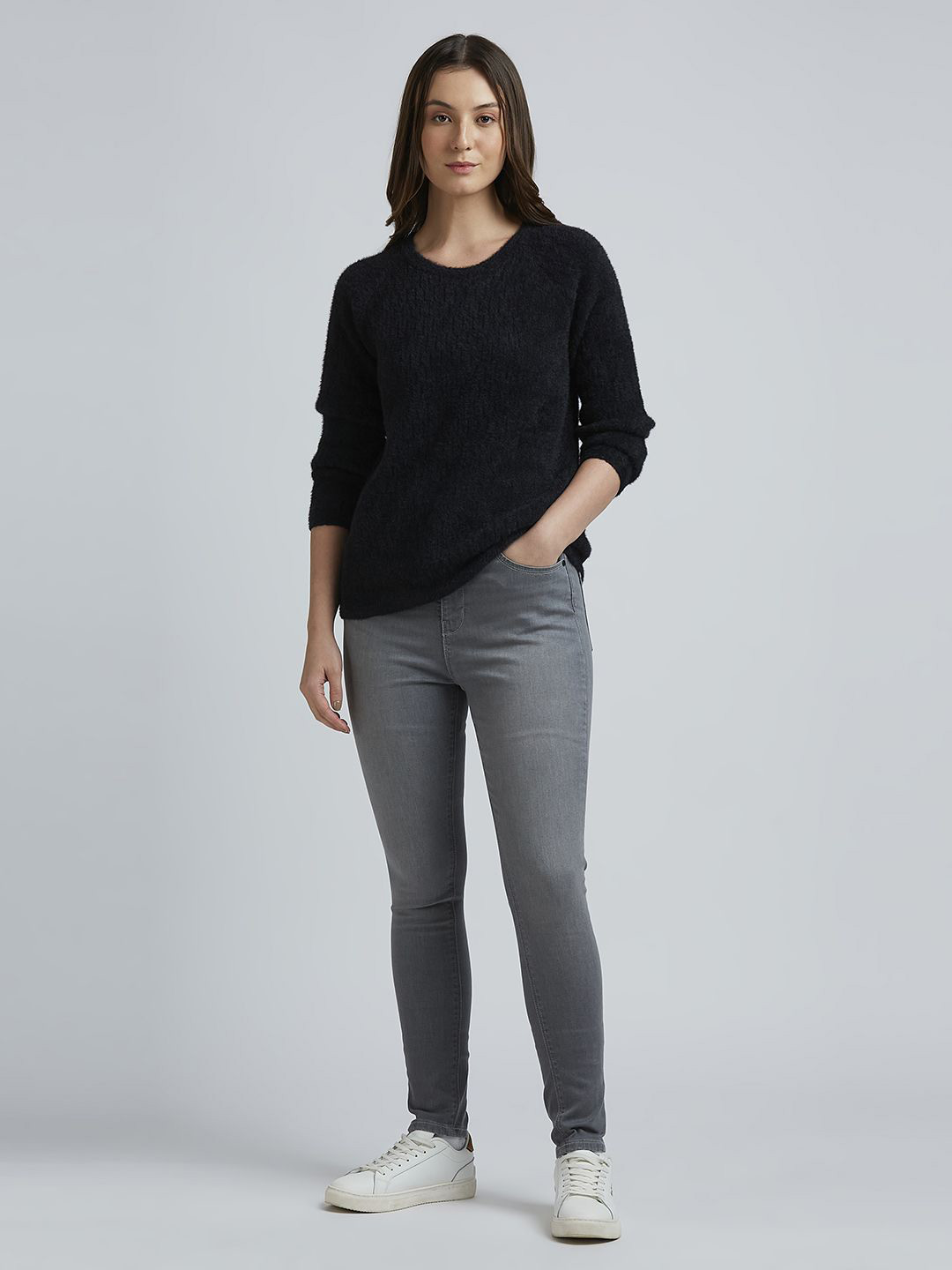 Pepe Jeans Women Cable Knit Round Neck Pullover Ribbed Sweater