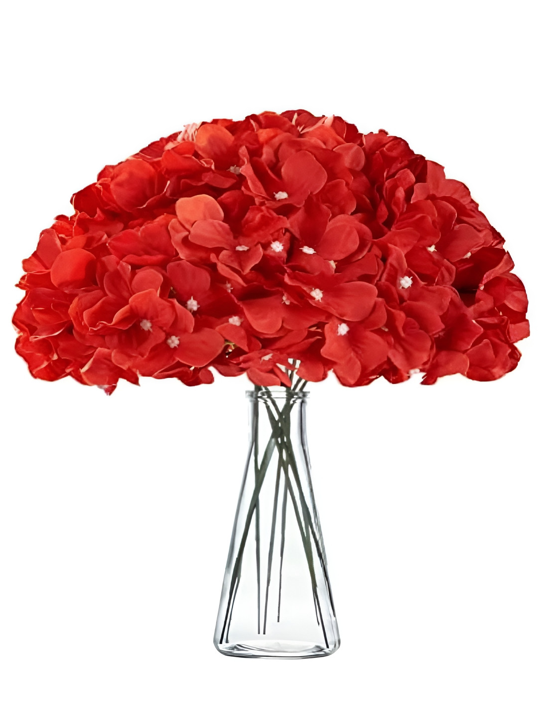 VRB DECOR Red & Green 10 Pieces Hydrangea Artificial Flower