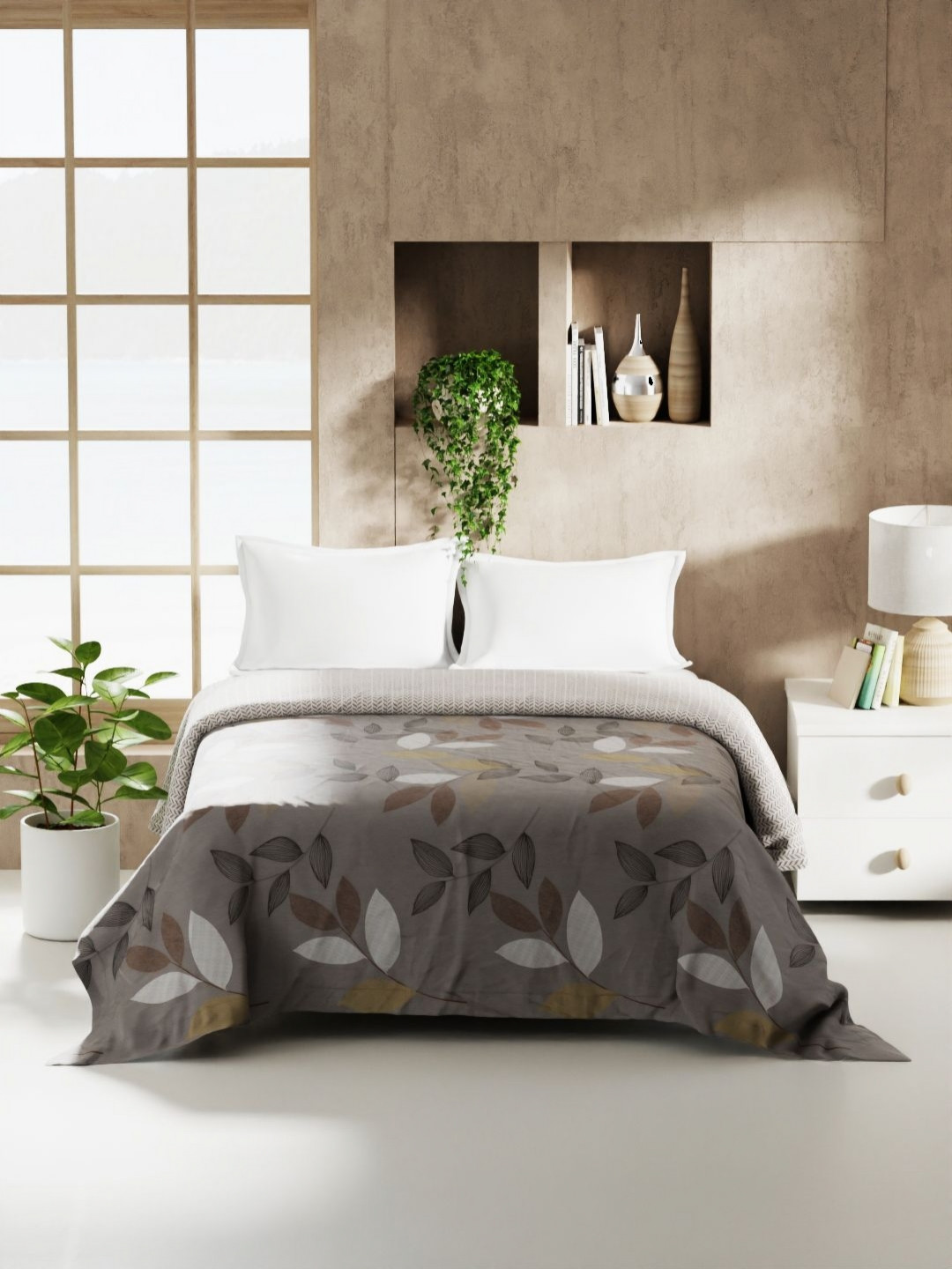 KOPA Monarca Beige & White Floral Printed AC Room 120 GSM Double Bed Comforter