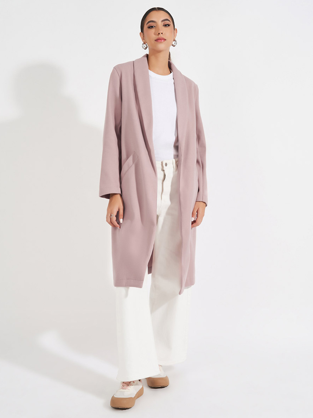 Styli Women Regular Fit Knee Length Buttoned Wool Look Coat