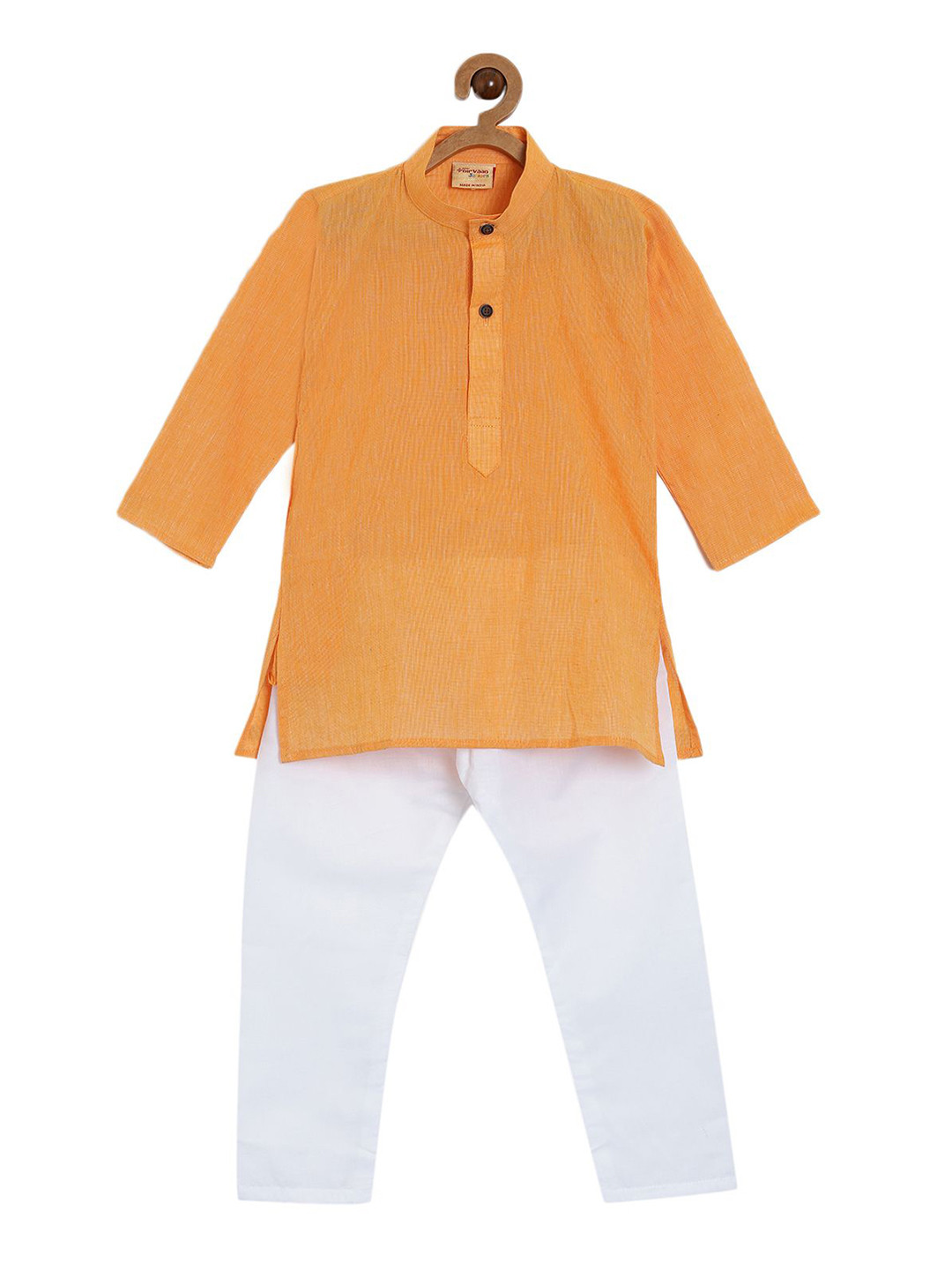 NIRVAAN Boys Mandarin Collar Pure Cotton Straight Kurta with Pyjamas