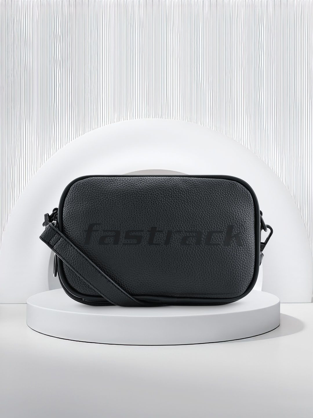 Fastrack Textured Brand Logo Printed Structured Concealed Zipper Sling Bag