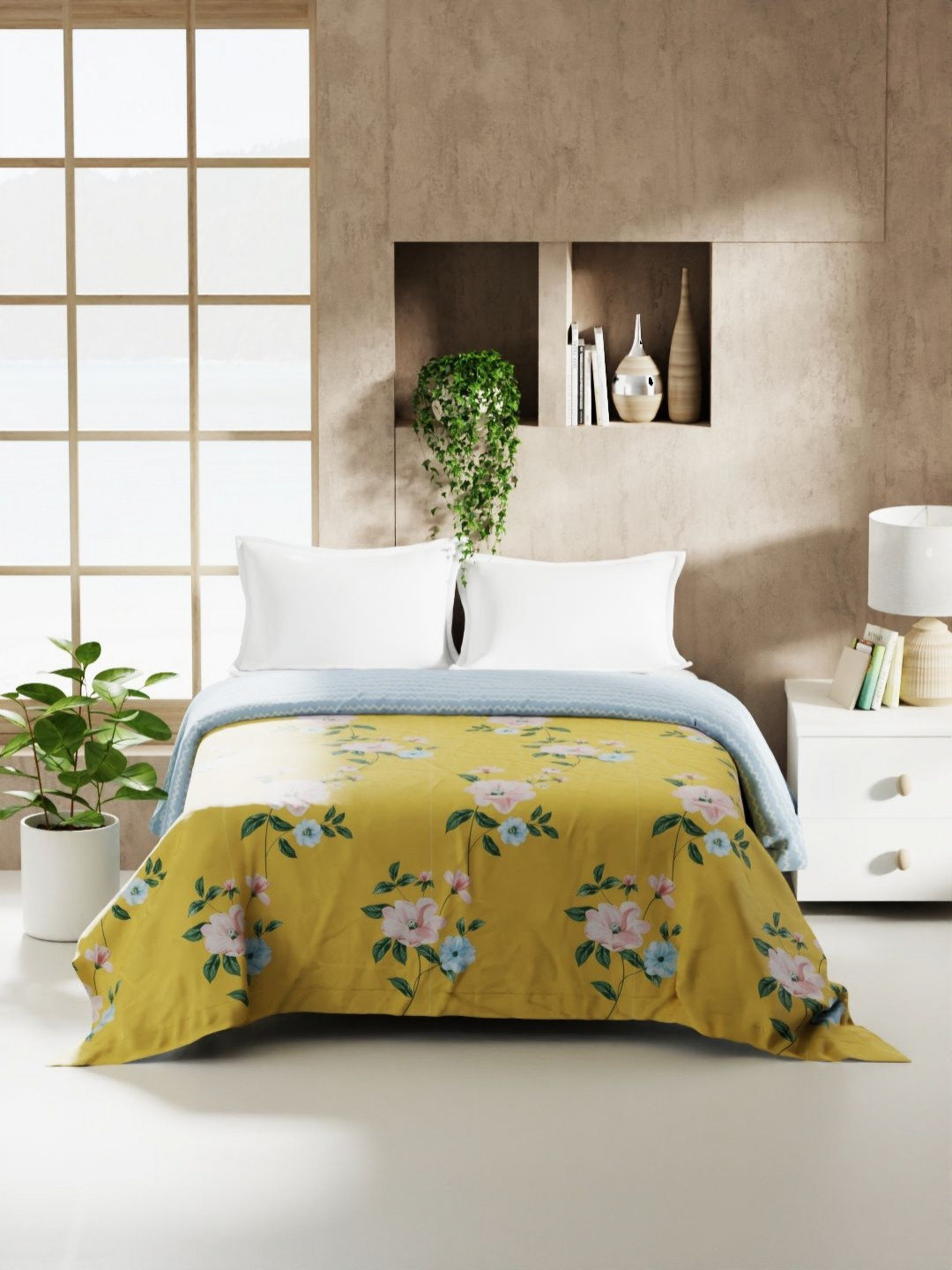 KOPA Monarco Yellow & Green Floral Printed AC Room 120 GSM Double Bed Comforter