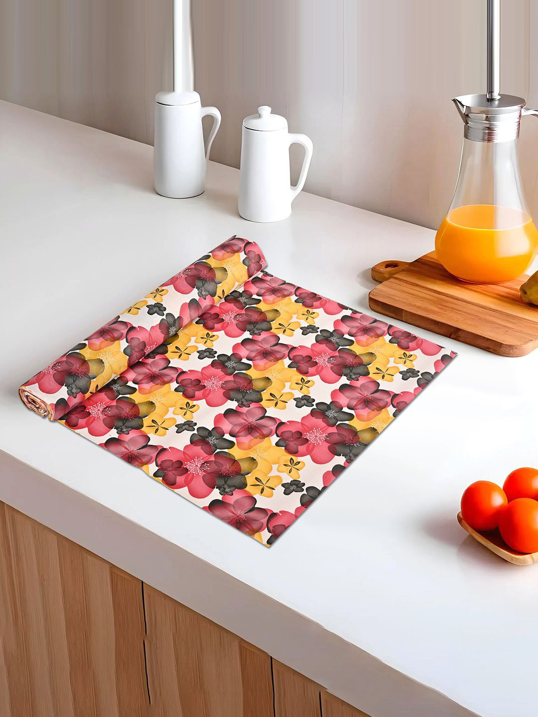 Kuber Industries Pink & Yellow Water Resistant Shelf Liner Organiser