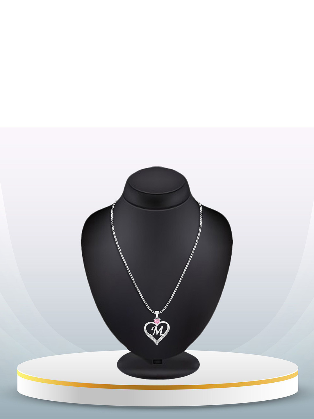 Heer Collection Silver-Plated Stainless Steel CZ Heart Shape M Alphabet Pendant With Chain