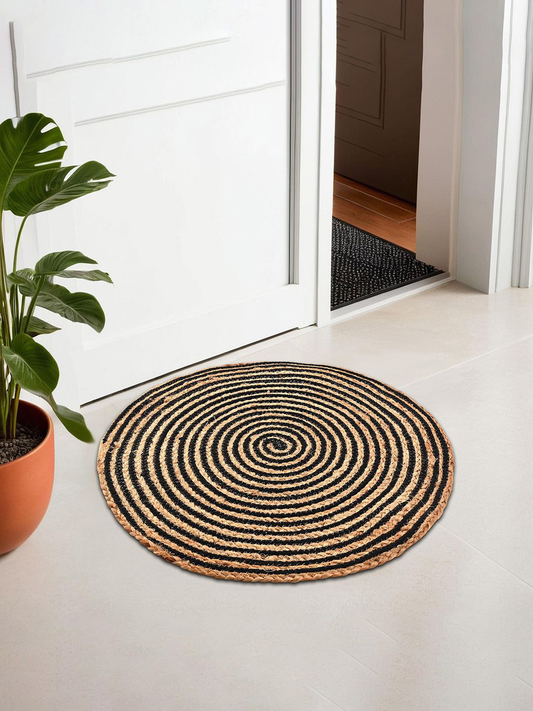 Kuber Industries Black & Brown Jute Round Doormats