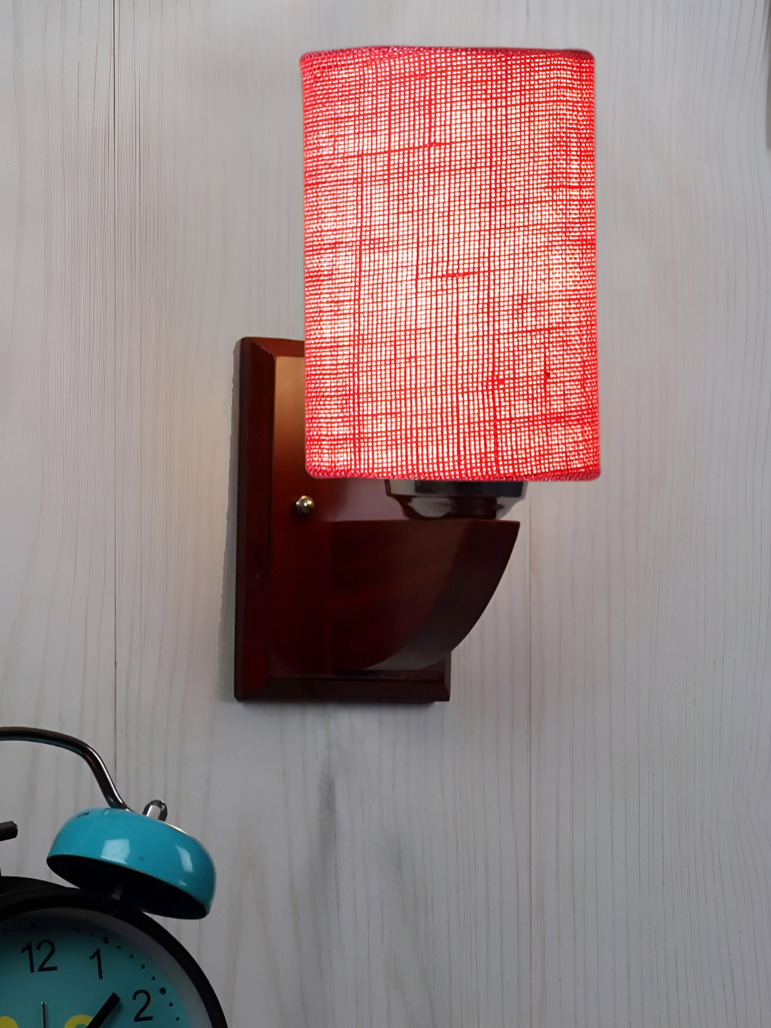 Devansh Pink & Brown Cylinder Shaped Contemporary Wooden Wall Lamp