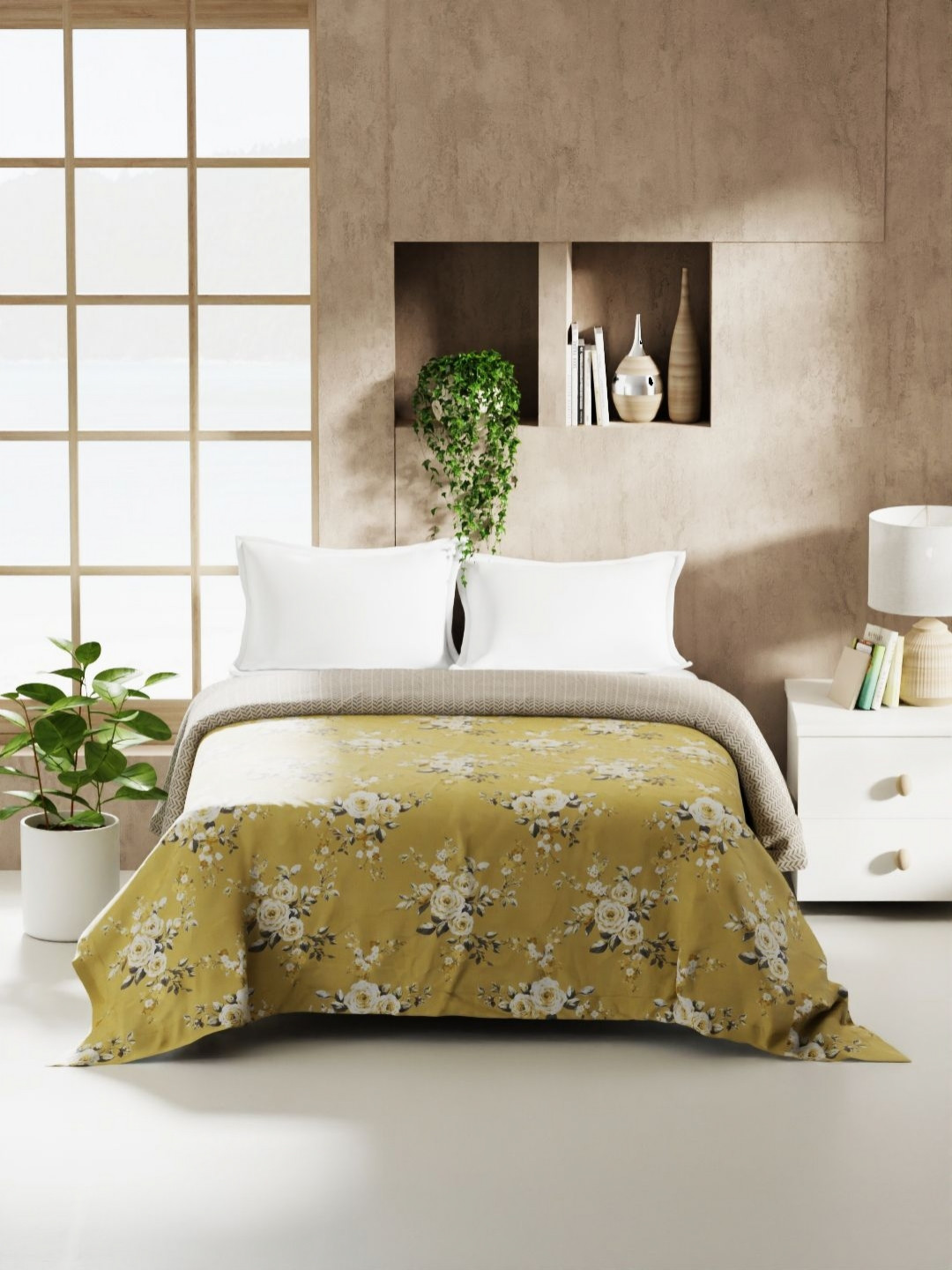 KOPA Monarca Yellow & White Floral Printed AC Room 120 GSM Double Bed Comforter