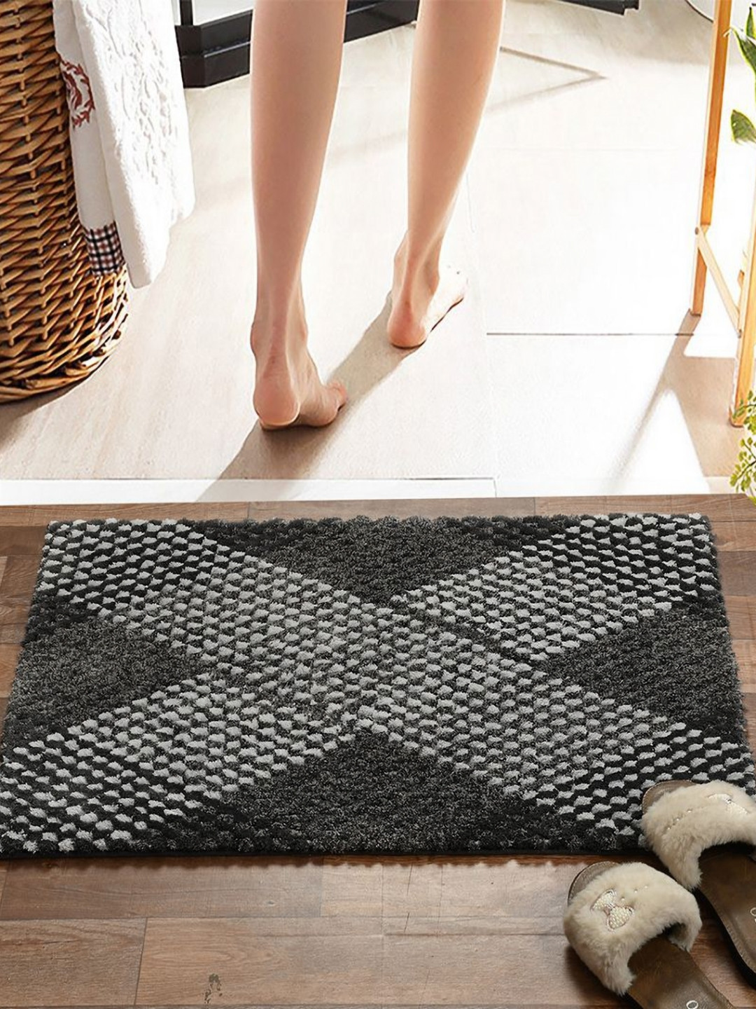 Pano Grey Waffle Pile Tufted 2000 GSM Anti-Skid Bath Rugs
