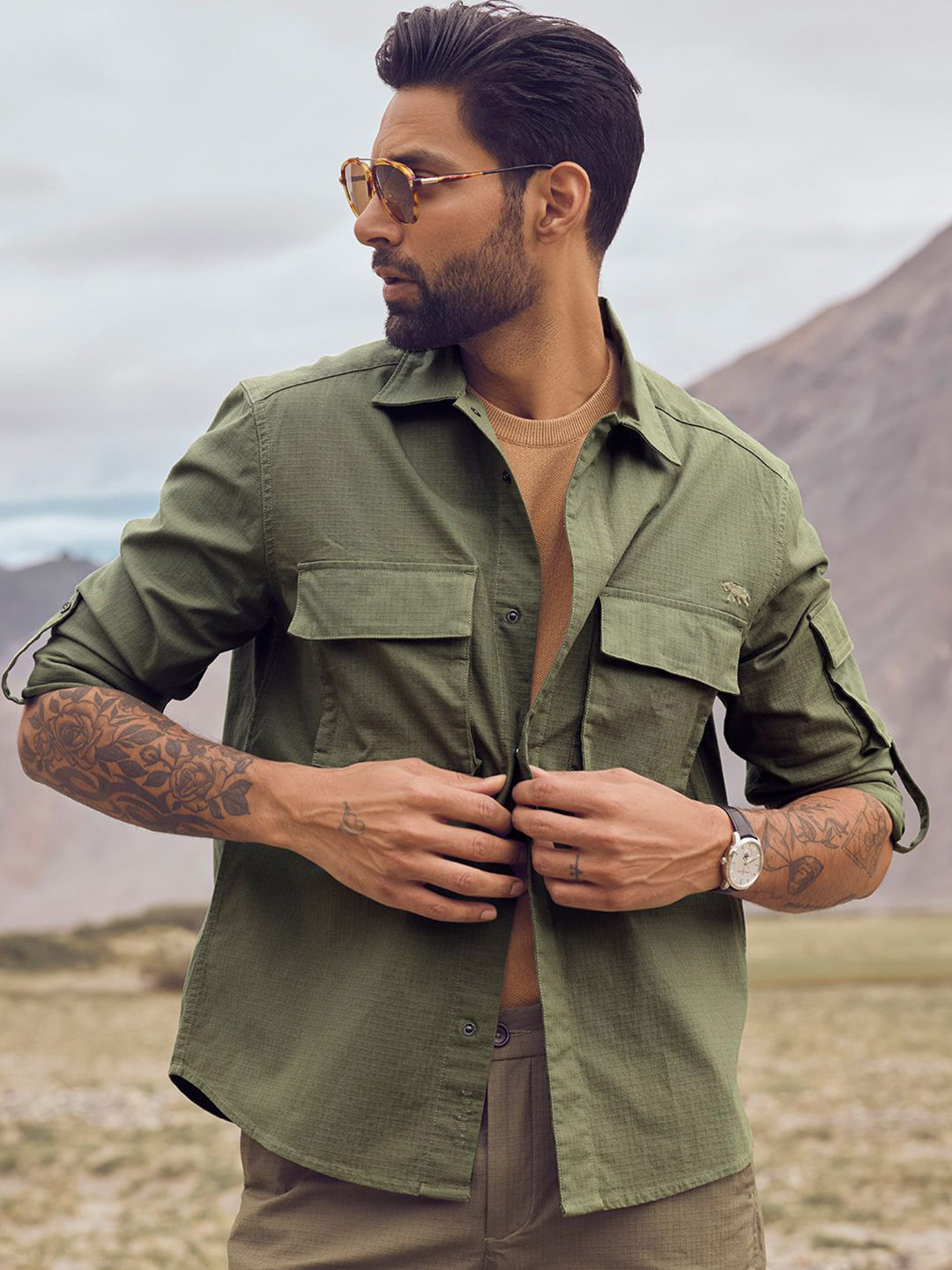 Casual Men Woven Self Design Cotton Overshirt