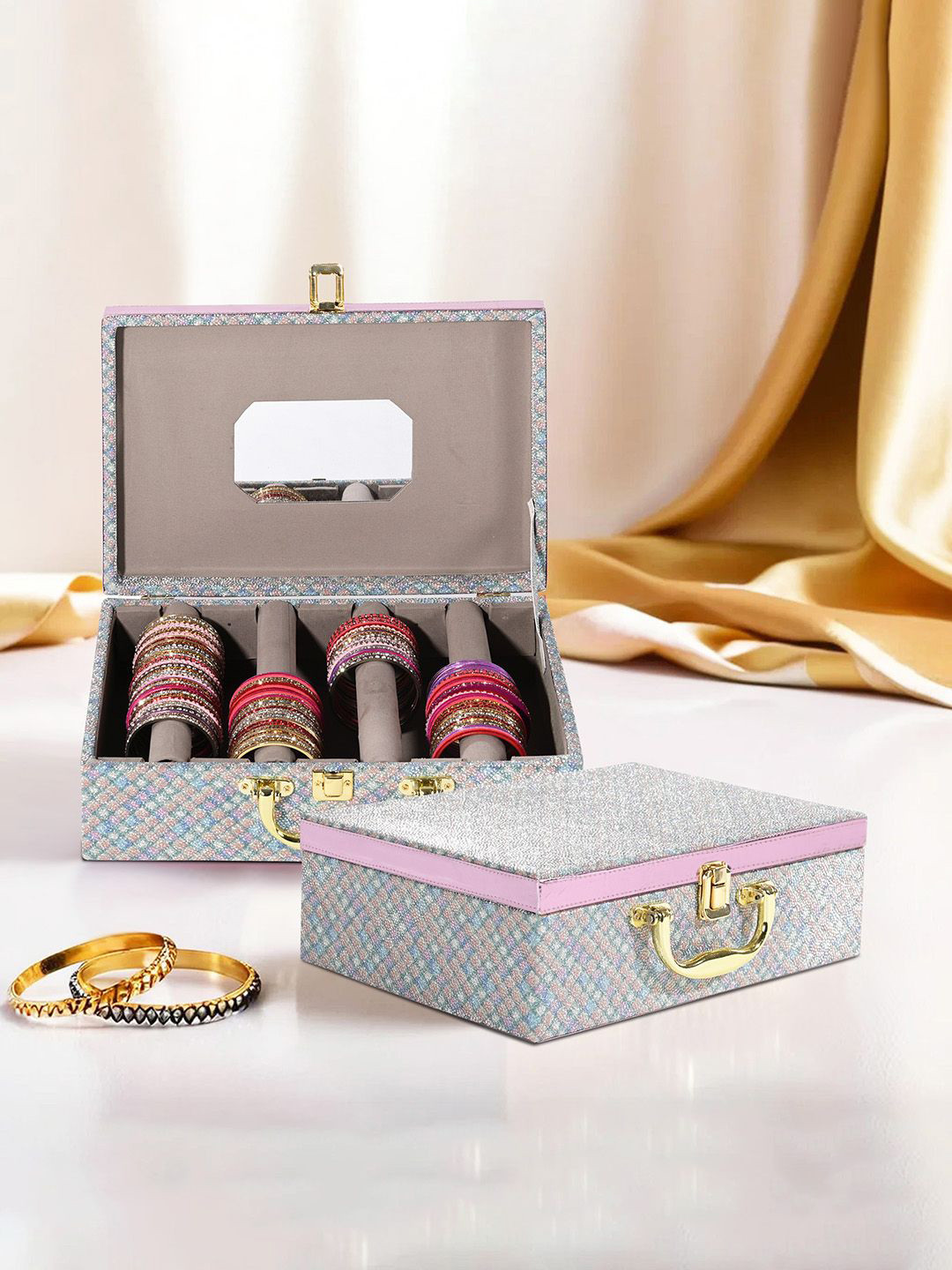 Kuber Industries Green 2 Pieces Printed Wooden Jewellery Organiser