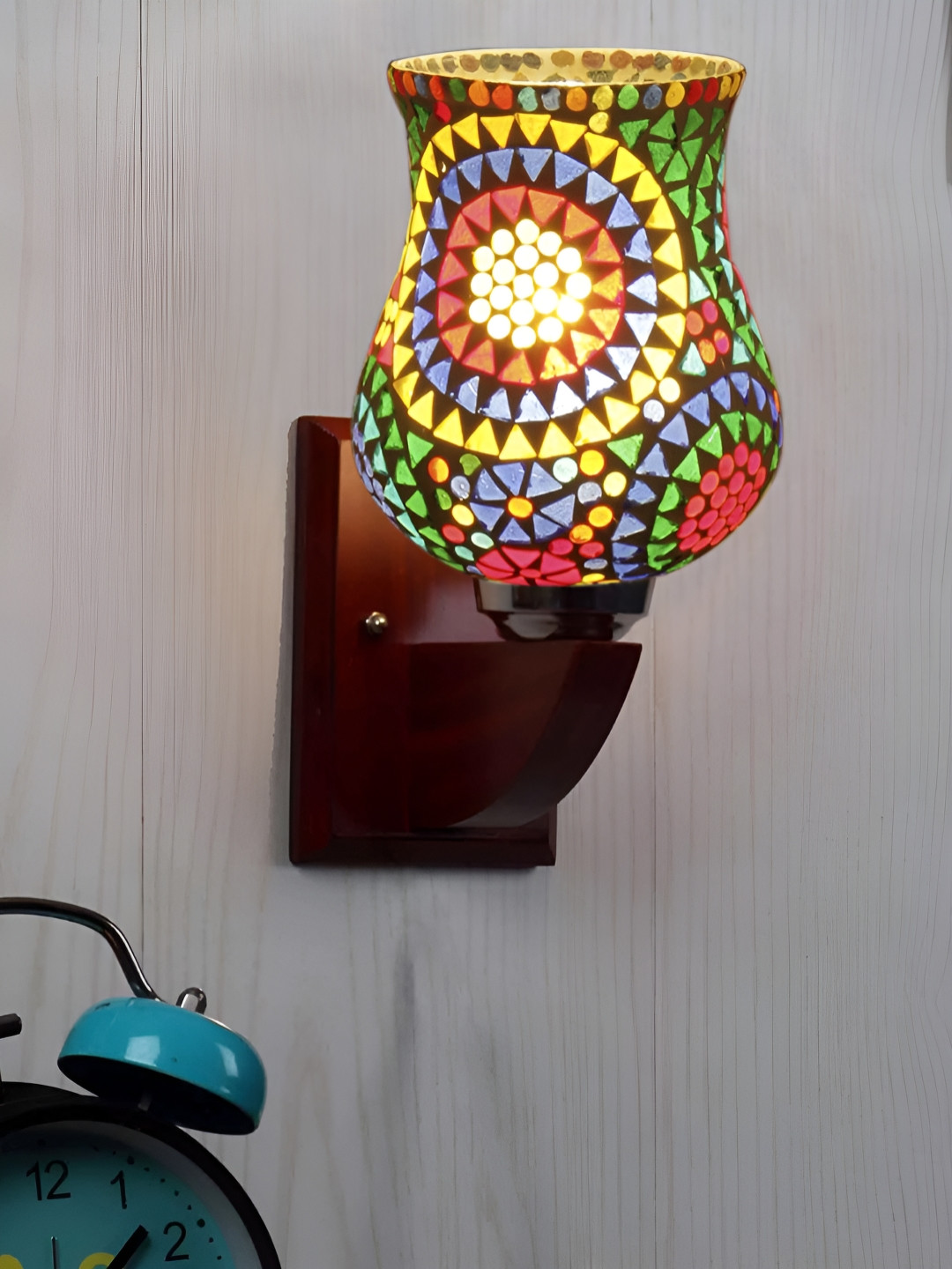 Devansh White & Green Printed Wood Traditional Wall Lamp