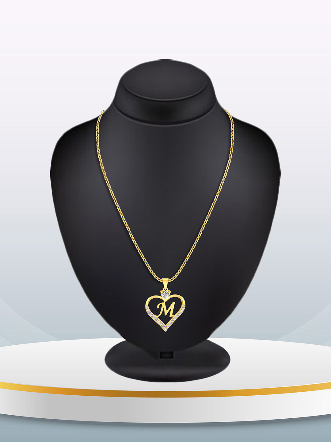 Heer Collection Gold-Plated Cubic Zirconia Heart Shaped Alphabet M Pendant with Chain