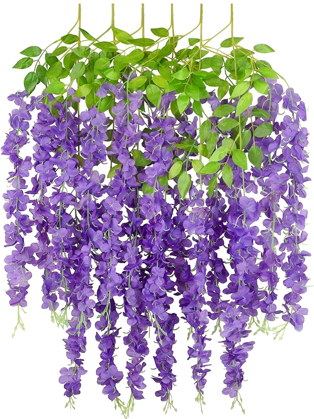 VRB DECOR Blue & Green 6 Pieces Hanging Wisteria Vine Artificial Flower