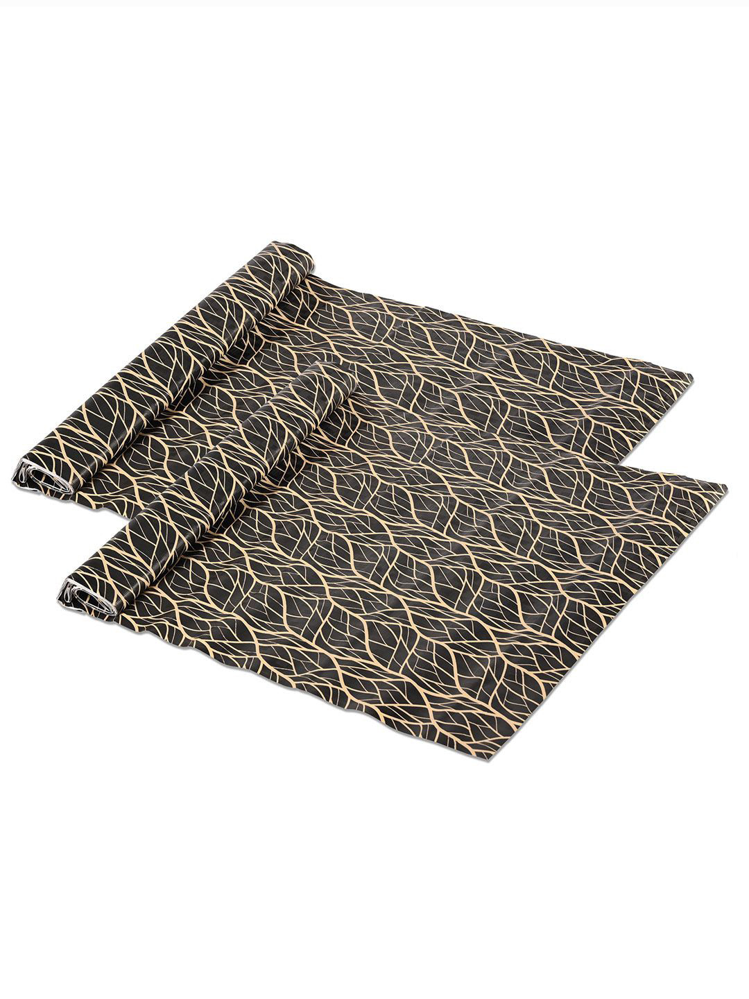 Kuber Industries Black & Yellow 2Pcs Printed Water Resistant Shelf Liner Organisers