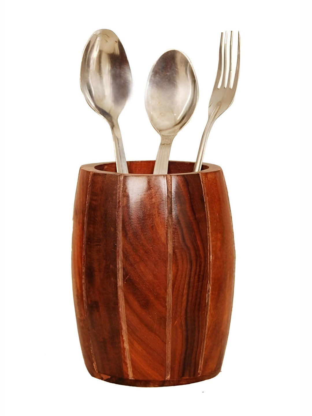 natureCRAFTS Brown Barrel Wooden Cutlery Holder