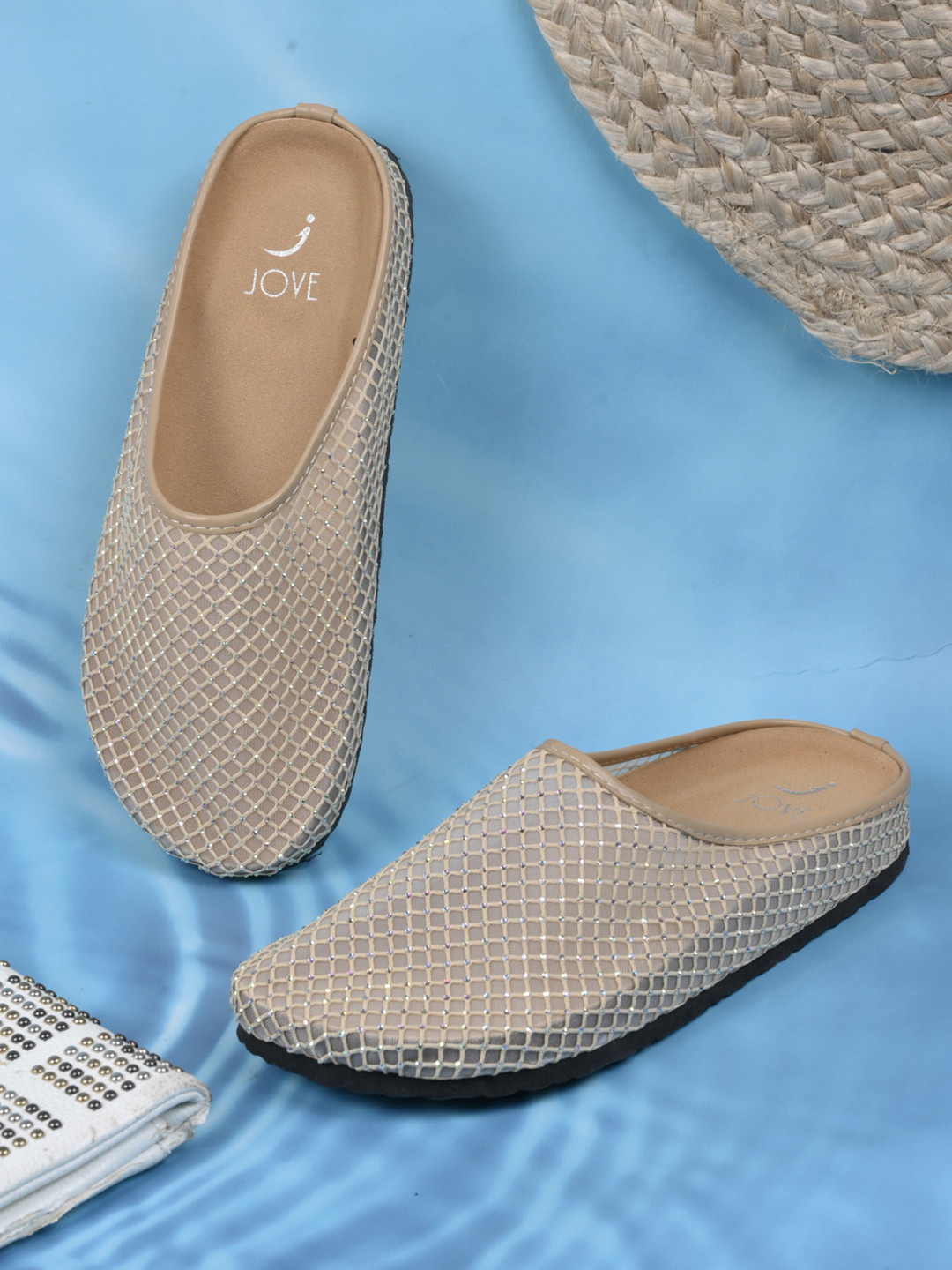 Jove Women Textured Mules Flats