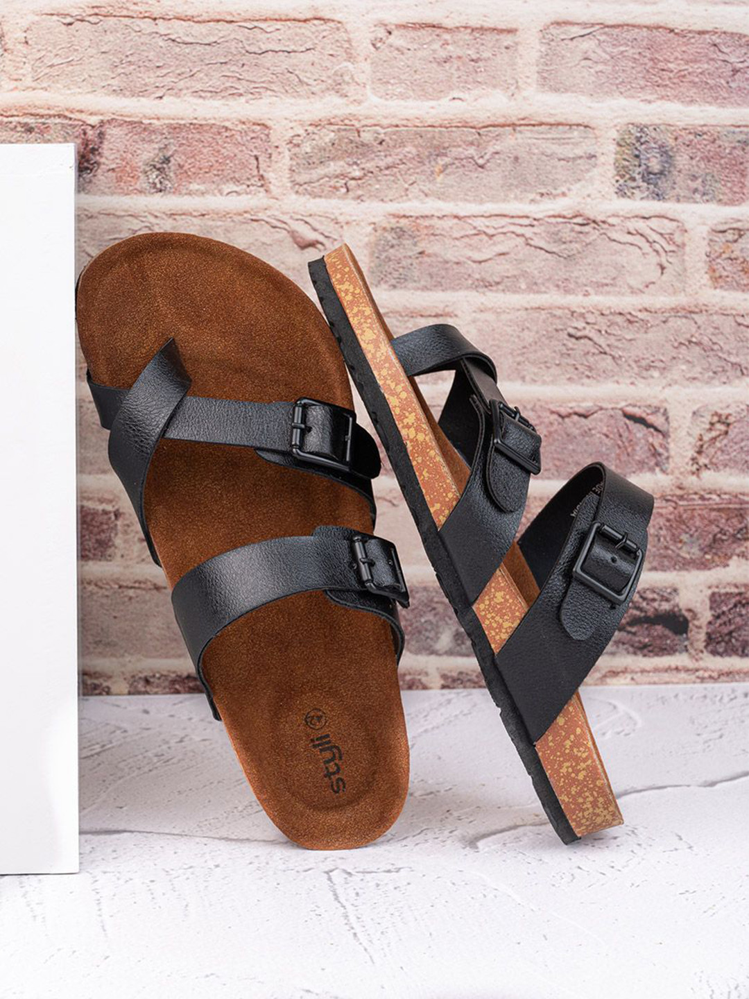 Styli Men Comfort Sandals with Toe Loop Double Buckle Straps