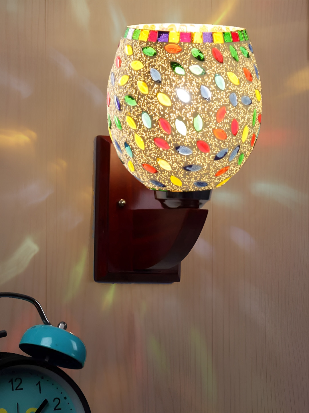 Devansh White & Blue Textured Bell Shaped Contemporary Mosaic Glass Wall Lamp