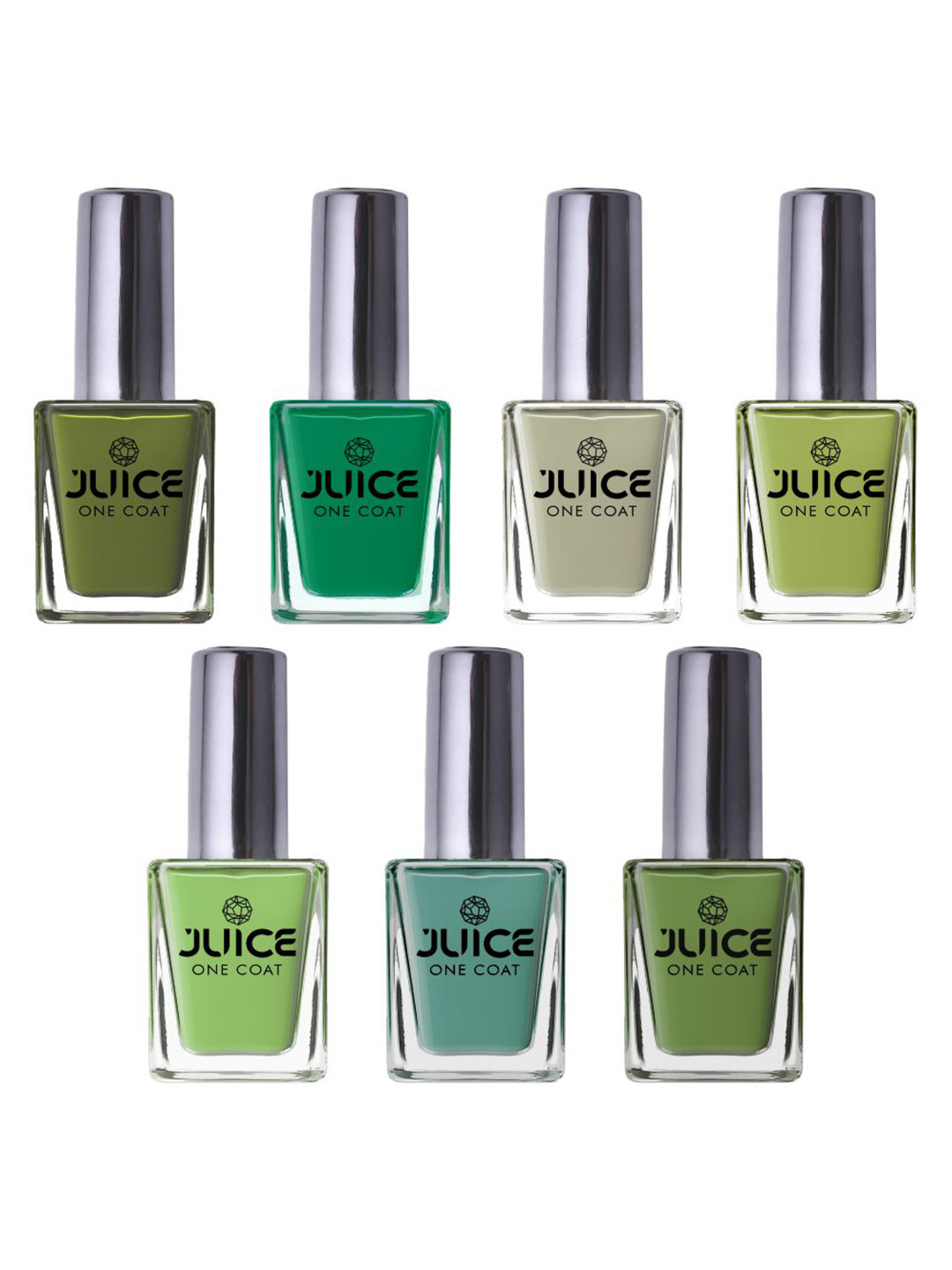 JUICE Set Of 7 One Coat Longlasting Quick Dry Nail Paint - 11 ml Each- Mehandi Greens