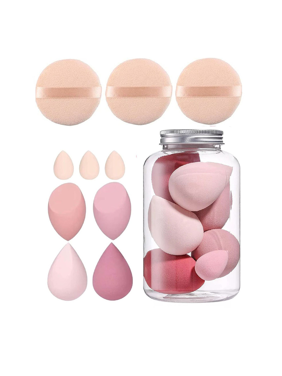 Facejewel Makeup Sponge Set - Blender Egg Case + Soft Sponge + Dabba + Round Sponge